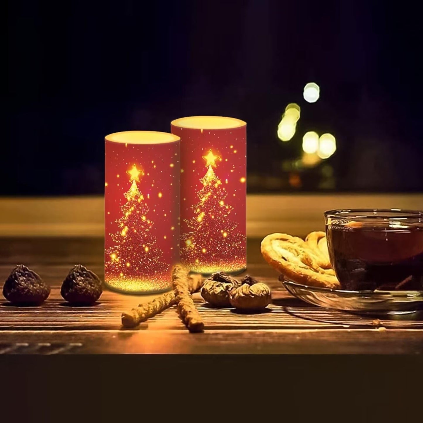 Luarisgur Red Christmas Battery Powered Candles with Remote and Timer Christmas Decorations LED Flameless Flickering Candles for Indoor Xmas Gifts Holiday Decor Home Party Festival Set of 2