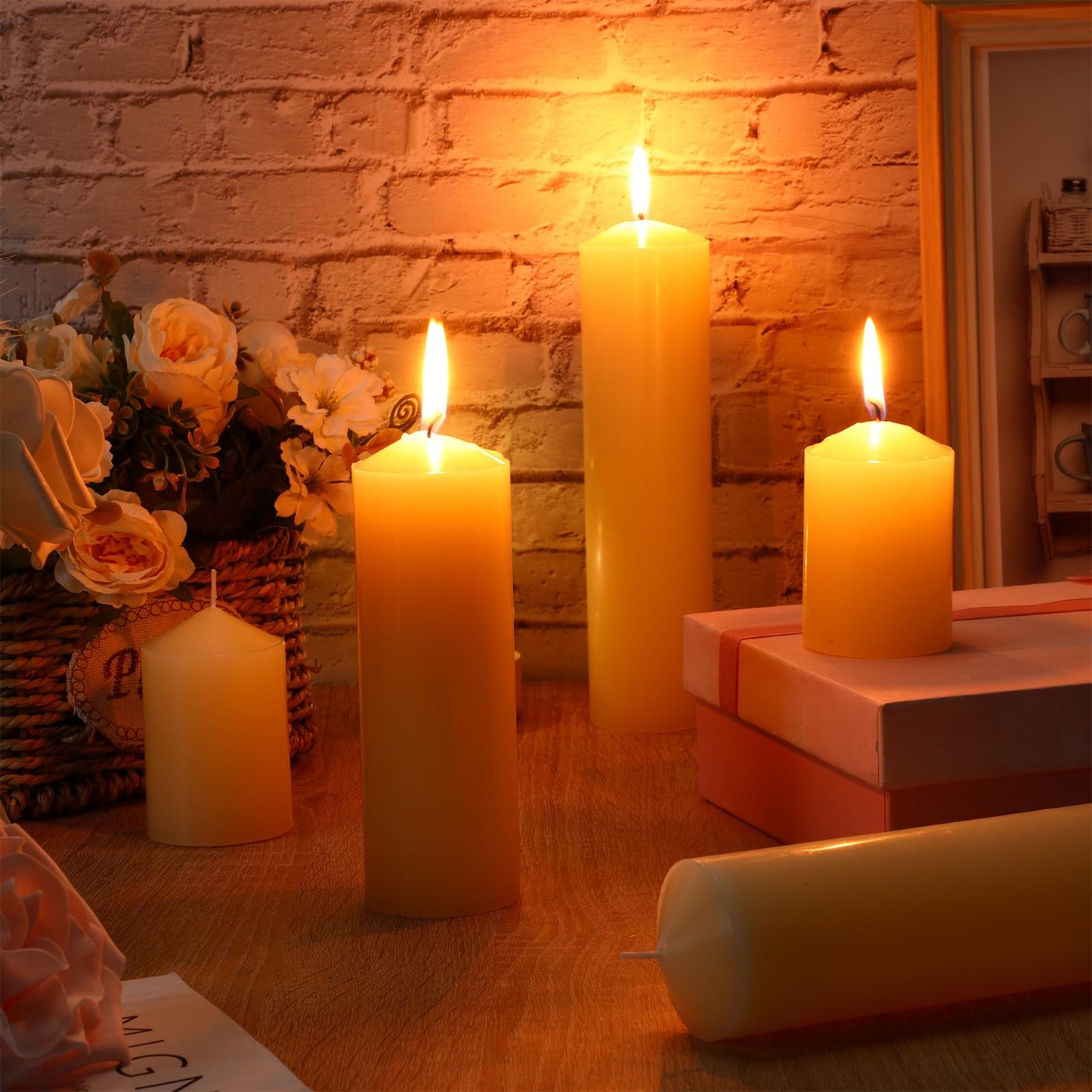 MTLEE 36 Pcs Pillar Candles Bulk Set of 3 Long Burning Wax Pillar Candles 2 in x 3, 6, 8 Inch Dripless Unscented Smokeless for Wedding Party Spa Lantern Fireplace Home(Ivory White)