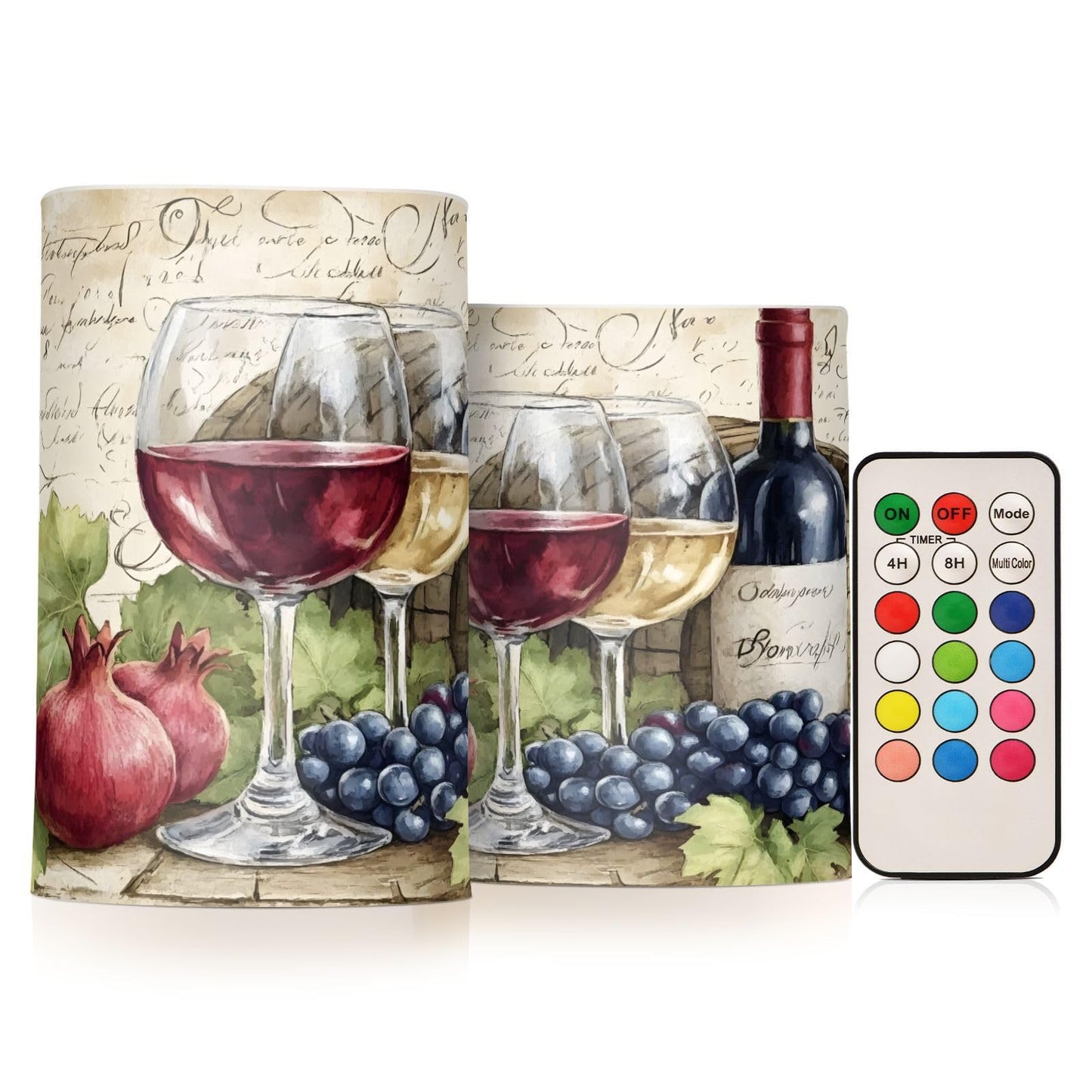ALAZA Flickering Flameless Candles Red Wine Glasses with Grape B Battery Operated Candles with Remote Timer LED Pillar Votive Candles Set of 2 for Holiday Decor