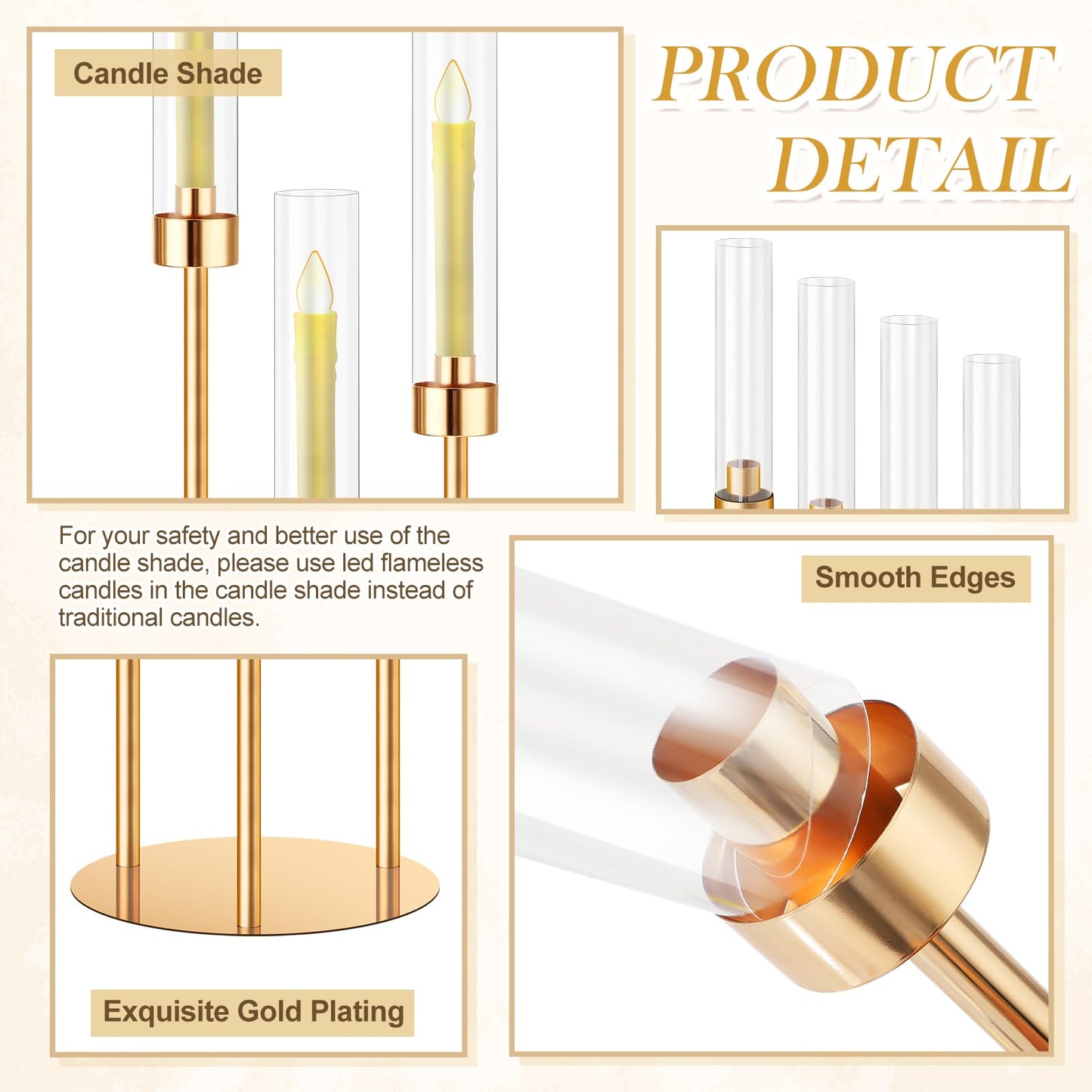 Suclain 10 Set 3 Arm Candelabra Centerpiece 33.8 Inch Candle Holder Gold Candelabra Metal Floor Pillar Candlesticks for Tables Wedding Home Party Decoration