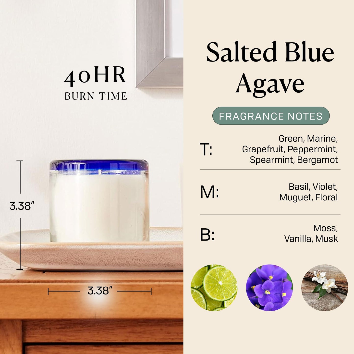Paddywax La Playa, Salted Blue Agave Scented Candle in Reusable Hand-Blown Bubble Glass, Soy Wax Candle with Approx. 40 Hour Burn Time, Decorative Gift Candle for Home, Salted Blue Agave, 9 oz