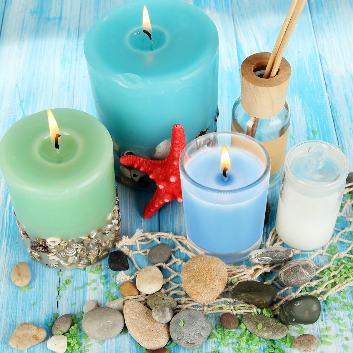 Set of 4 Babyblue Votive Candles Clear Glass Filled Unscented Soy Wax Candle for Home Spa Weddings Holiday Baby-Shower Party and DIY