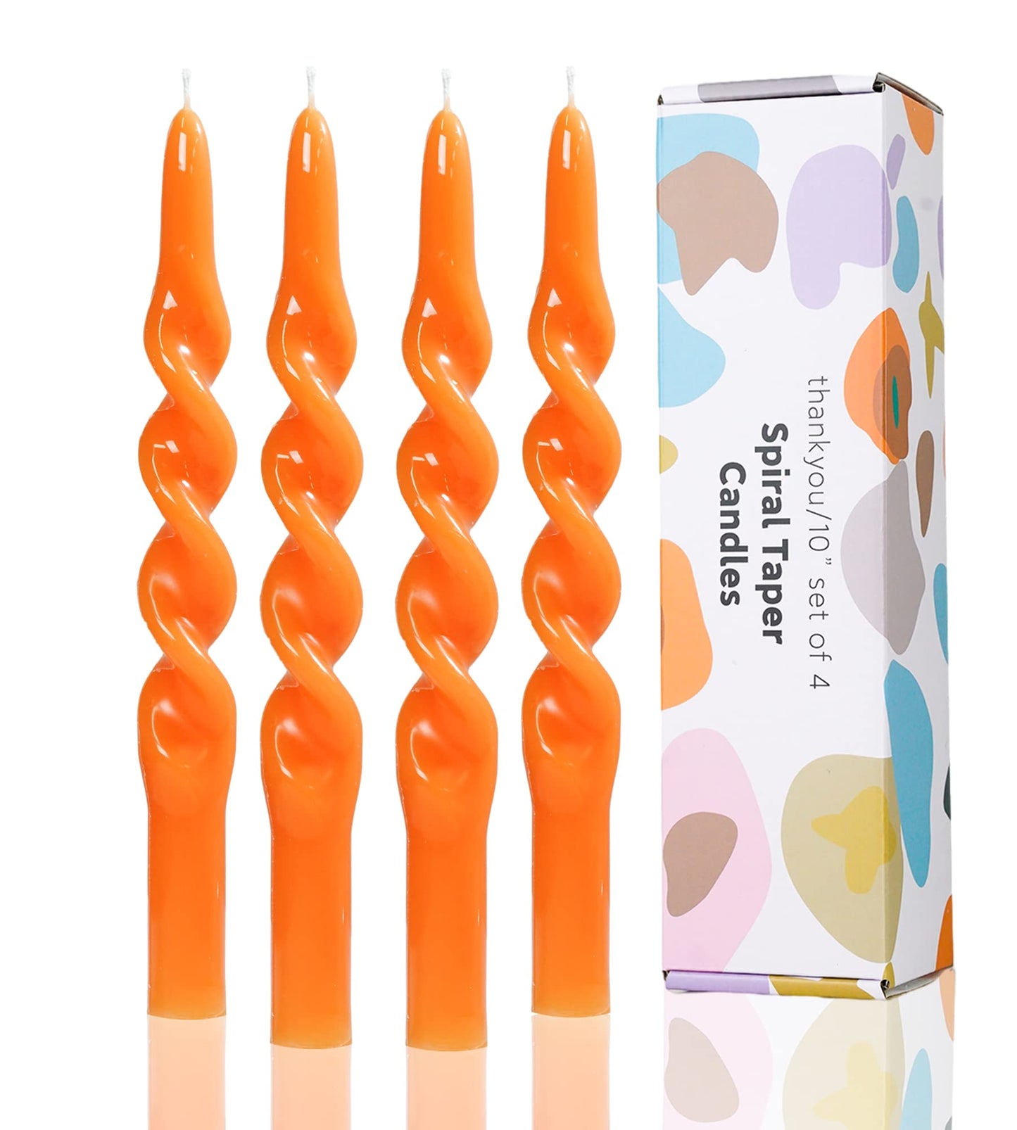 LPUSA Orange Spiral Taper Candles Halloween Decorations Candle Conical Stick Candles for Holiday Wedding Party Wax Unscented Dinner Candle Dripless,H 10 Inch,4pcs（Orange-B）