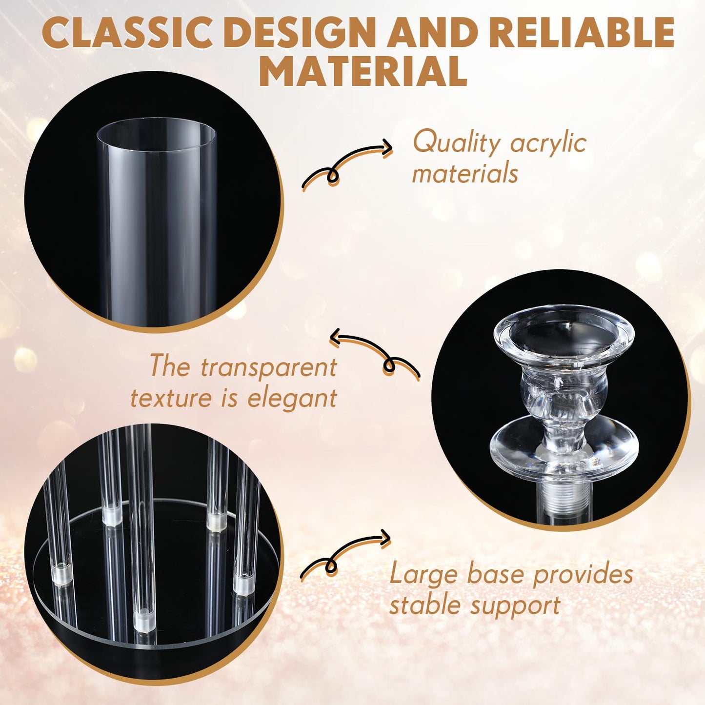 Vesici 2 Pcs 5 Arm 46.4 x 8.7 Inch Acrylic Candelabra Centerpieces for Wedding Table Clear Tall Candlesticks Holder Large Acrylic Candle Holder for Ceremony Floor Home Dinner Party, Fit 0.8 LED Candle