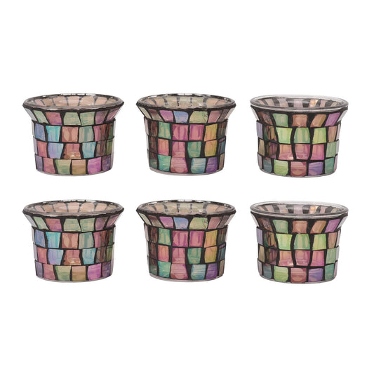 6Packs Colorful Mosaic Votive Candle Holders – Handmade Stained Glass Tea Light Jars for Aromatherapy, Wedding and Birthday Decor