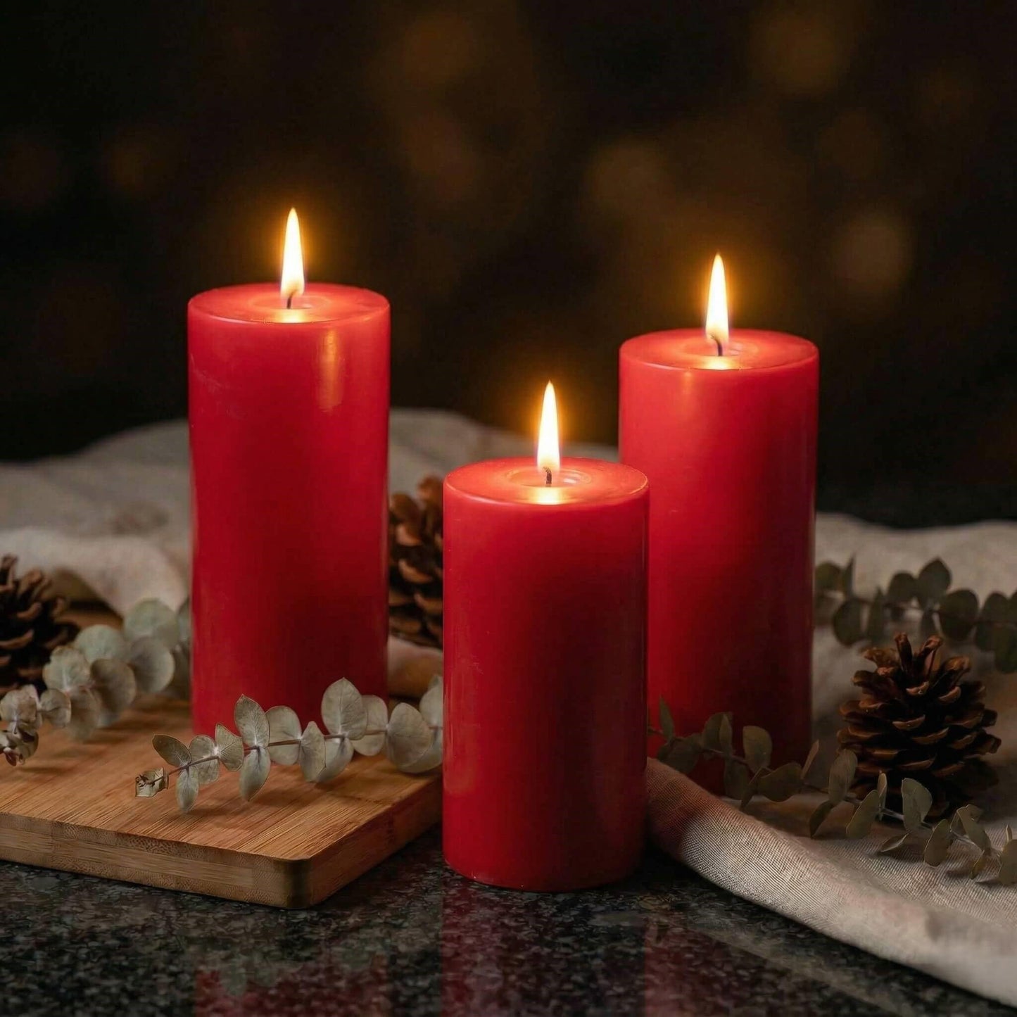 Richland Set of 3 Red Pillar Candles 3" x 6" Unscented for Weddings Christmas Home Holidays Relaxation Spa Church