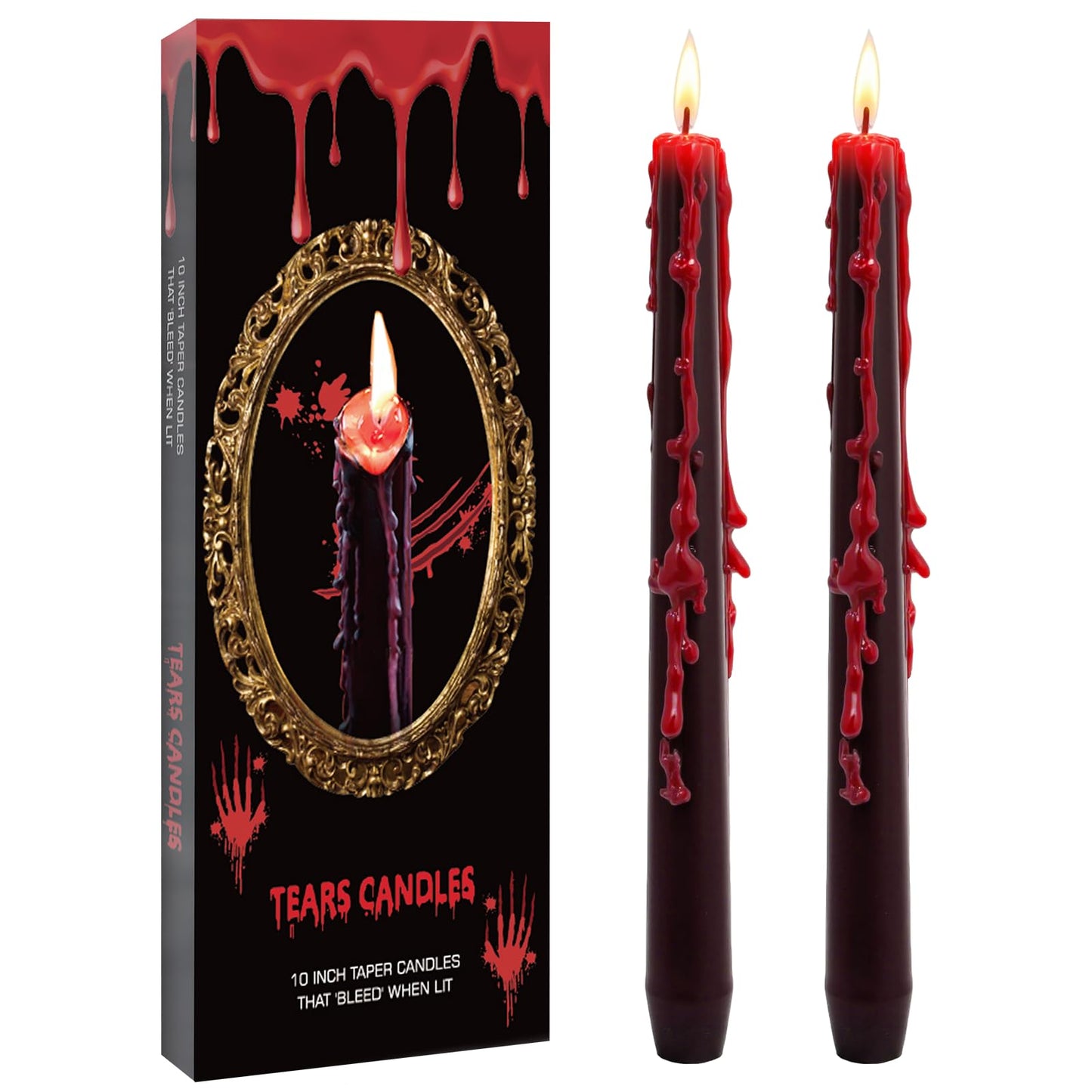 8 Pack Vampire Tears Taper Candles, 10 inch Tall Bleeding Candles, Soundvalue Unscented Black Tapered Candlesticks, Spooky Blood Drip Candle Set for Halloween Party Gothic Home Decorations