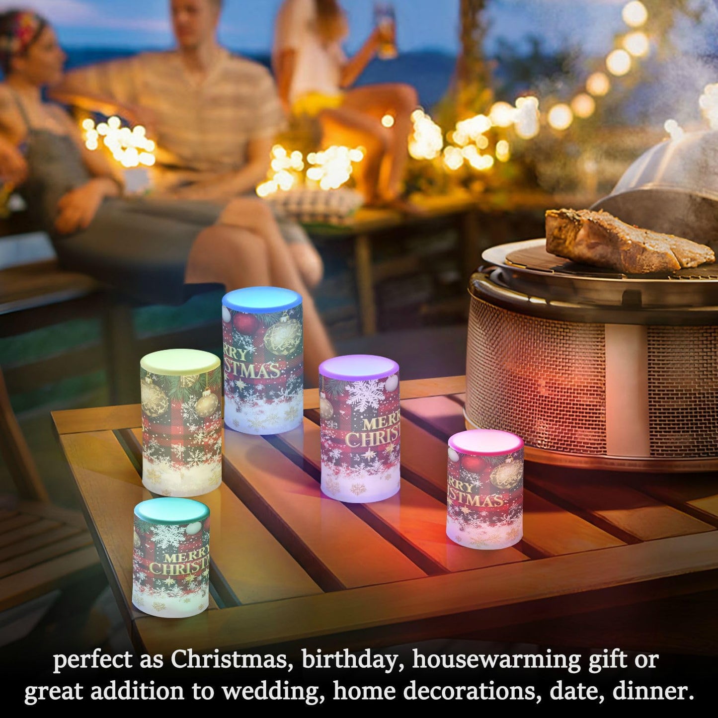 ALAZA Christmas Flickering Flameless Candles Buffalo Plaid Check Snowflake Battery Operated with Remote Timer,Tea Light Candles LED Pillar Votive Candles Set of 2 for Outdoor Indoor Xmas Decorations