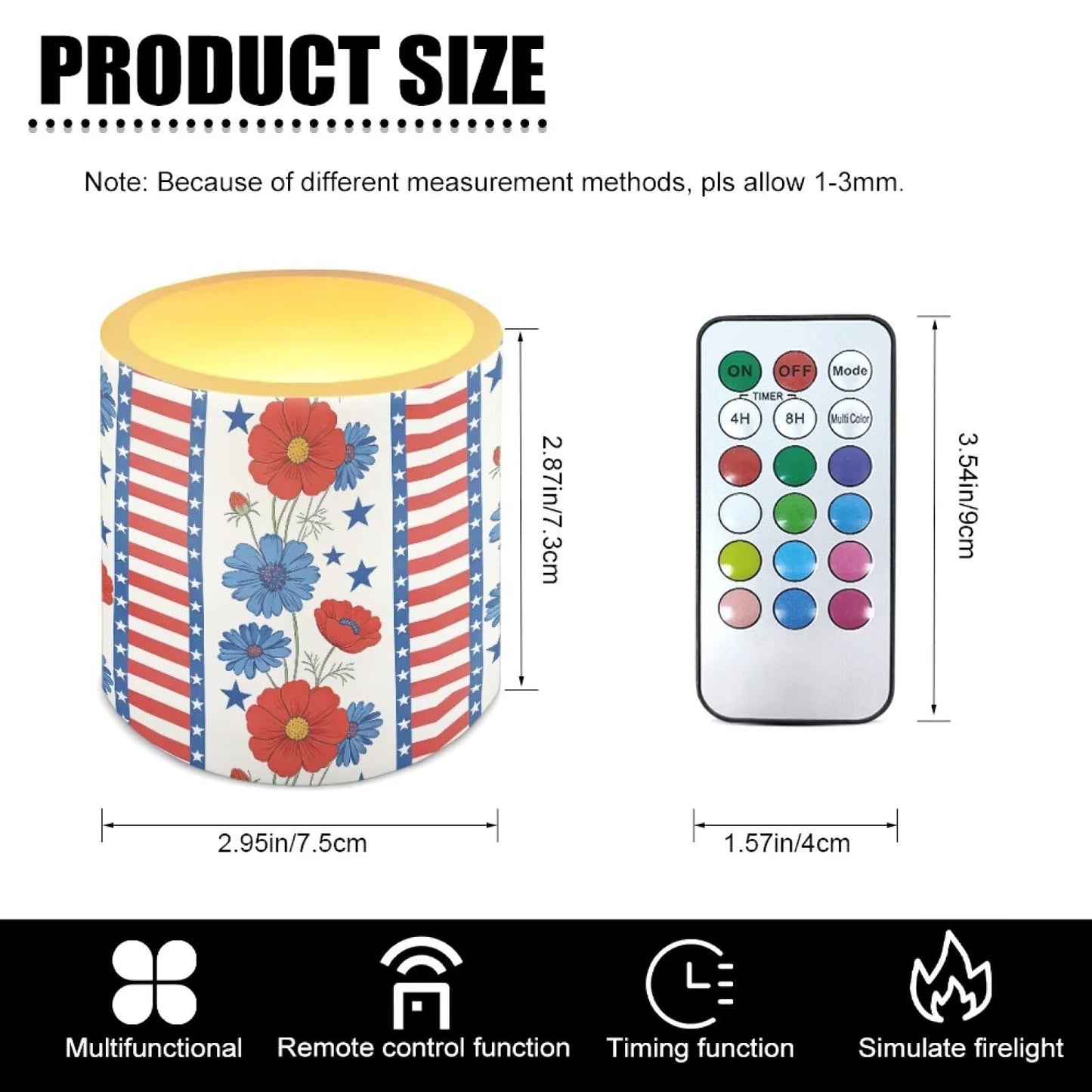 NETILGEN Flameless Flickering Candles with Timer Remote 4 Packs Novelty American Flag LED Battery Operated Pillar Candles for July 4th Independence Day Decor