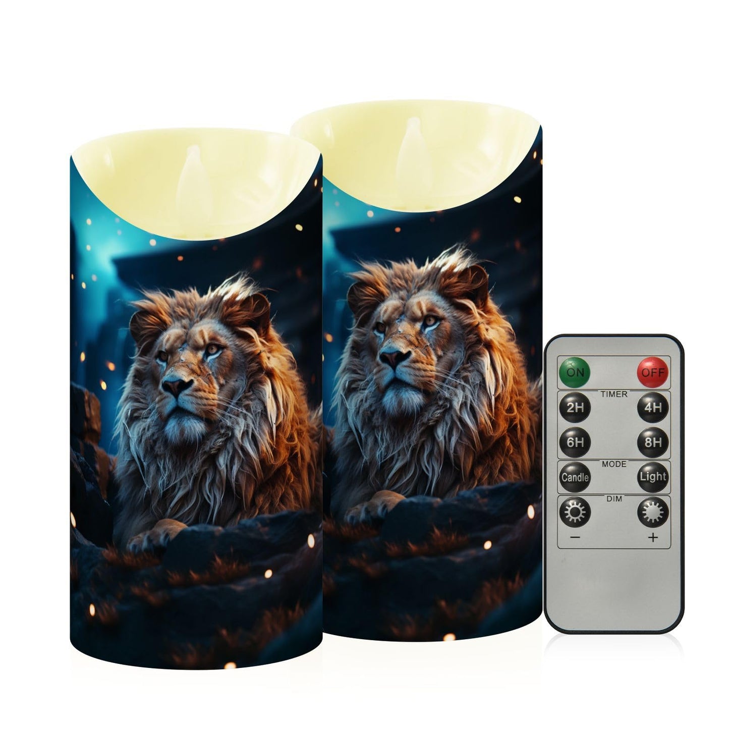 ALAZA Lion in The Night Flameless Candles with Remote Timer,LED Flickering Battery Operated Electric Pillar Tea Light Candles for Wedding Table Christmas Decorations 3" x5.9"