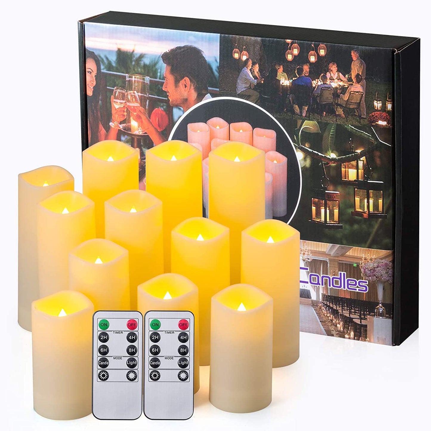 YOROXRG 12 Pack Flameless Candles Battery Operated Waterproof Led Candles (D:2.2" X H:4" 5" 6" 7") Candles with 2 Remotes Contro for Wedding, Party, Birthday