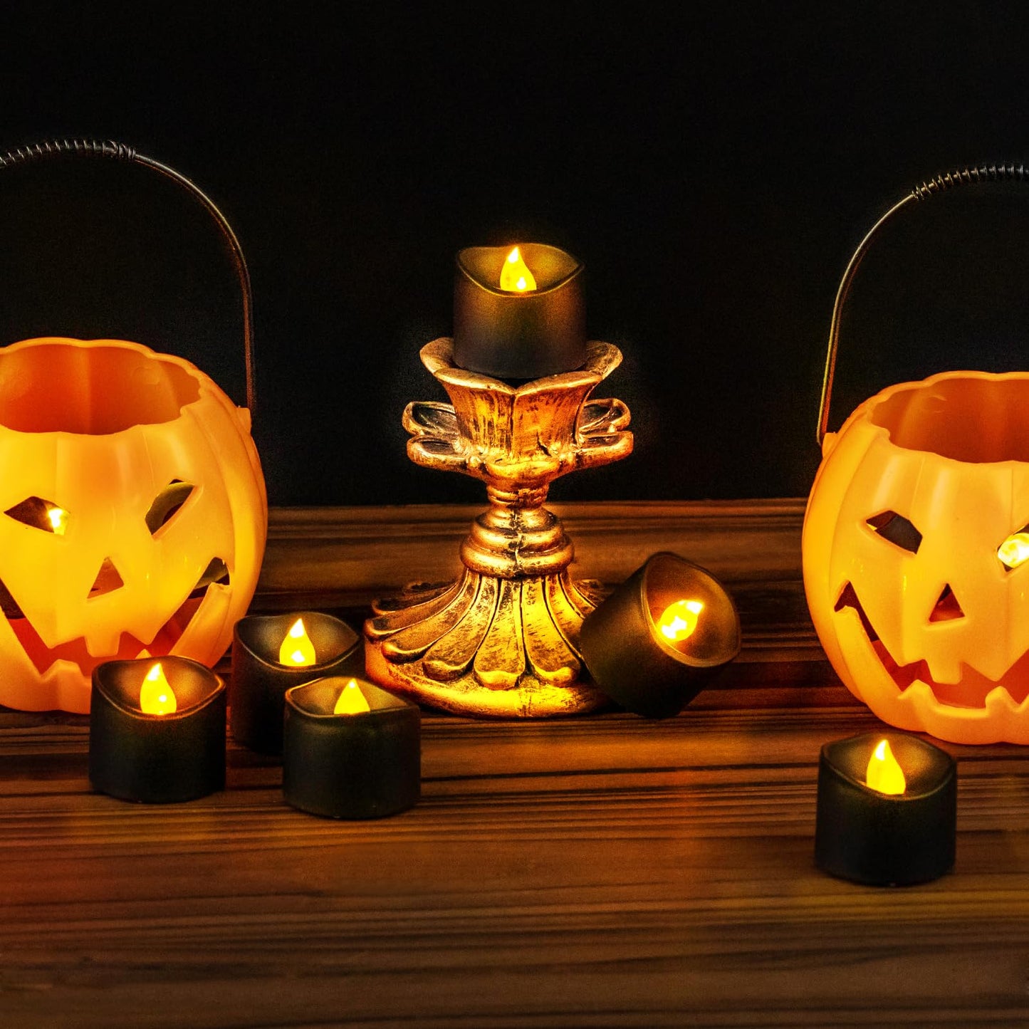 Windshell Black Tealight Candles with Auto 6H Timer (No Remote), Battery Operated LED Flameless Tea Lights, for Halloween Christmas Wedding, 12 Pack