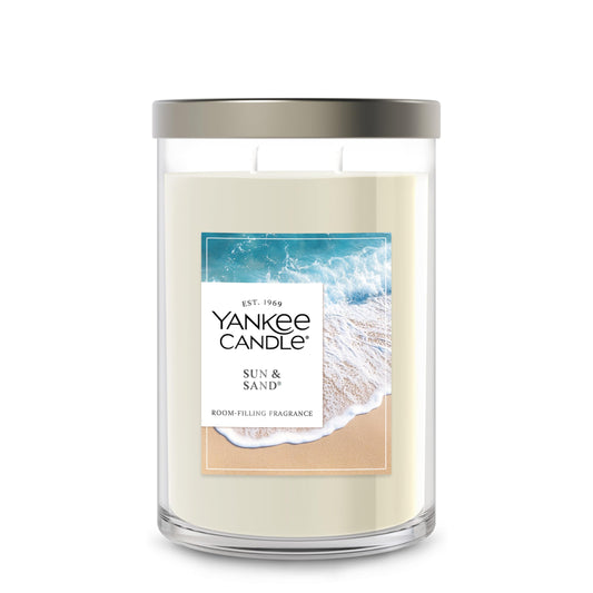 Yankee Candle Large Tumbler Scented Candle with up to 80 Hour Burn Time, Premium Plant Wax Blend for Consistent Burn, 20 oz Tumbler Candle with Room Filling Fragrance, Sun & Sand