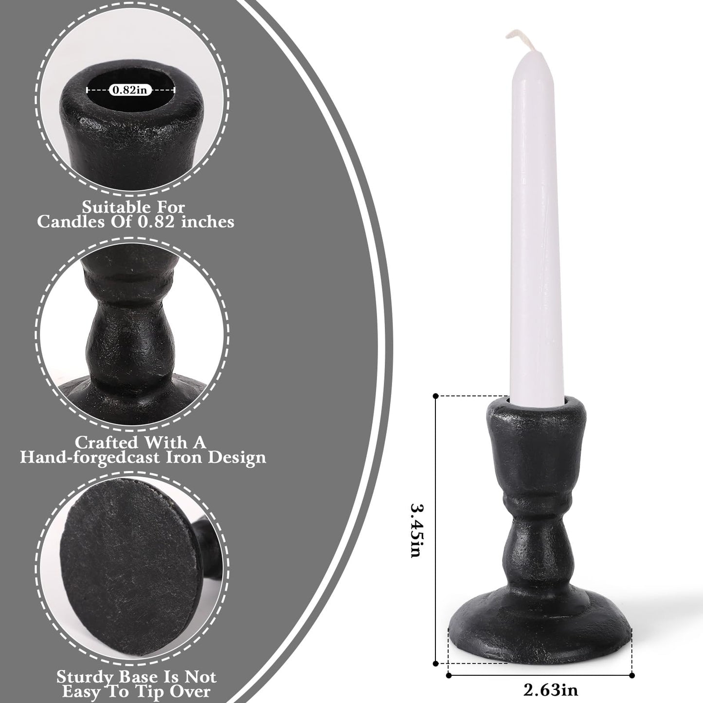Cast Iron Candle Holders Antique Brass Iron Taper Candle Holders Set of 2, Decorative Metal Candlestick Stands for Weddings, Dining, Parties, and Home Decor (Black)