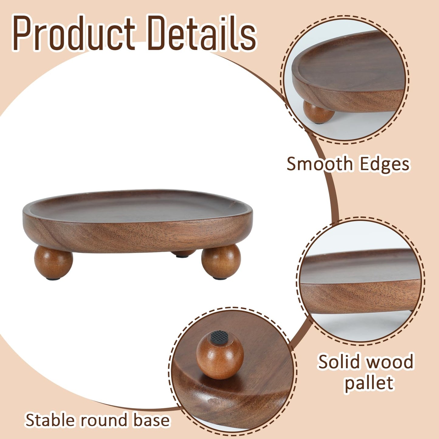 Gdfjiy Candle Tray, Wooden Candle Holder with Ball Feet, Decorative Candle Plate Candlestick Holder, Rustic Soap Dish Jewelry Tray for Bathroom, Vanity, Coffee Table, Party, Wedding and Home Decor