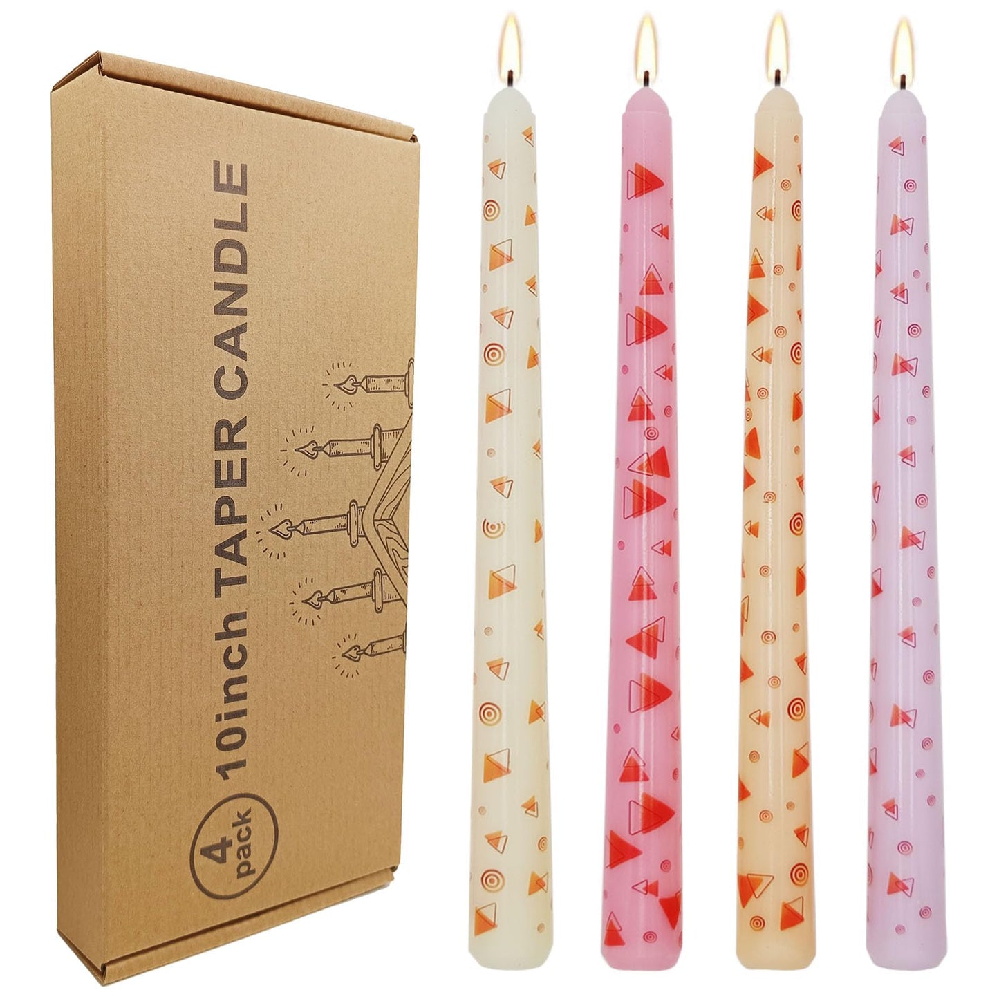 FYBW 10 Inch Decorative Taper Candles, 4 Pack – Modern Geometric Printed Candles for Dinner Table, Wedding, Mother’s Day & Home Decor