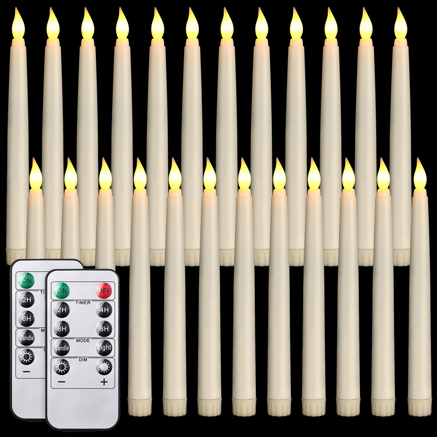 Tuanse 24 Pack 24 Pack Flameless Flicker Taper Candles Bulk with Remote and Timer, Battery Operated LED Warm White Taper Candles Light for Home Wedding Decoration Gifts (Beige,8 Inch)
