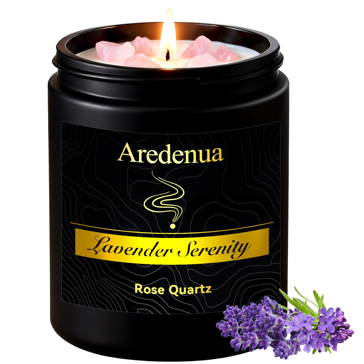 Aredenua Lavender Candle for Sleep and Stress Relief, Rose Quartz Crystal Healing Candle with Natural Soy Wax, Scented Candle for Relaxation, 7oz Long Lasting 50 Hours, Calming Gifts for Women Men
