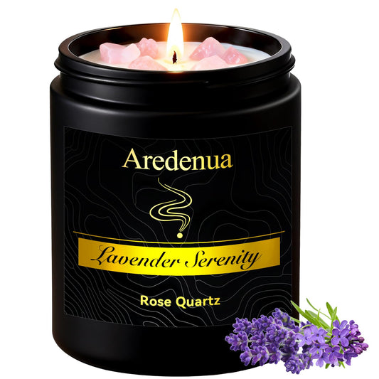 Aredenua Lavender Candle for Sleep and Stress Relief, Rose Quartz Crystal Healing Candle with Natural Soy Wax, Scented Candle for Relaxation, 7oz Long Lasting 50 Hours, Calming Gifts for Women Men