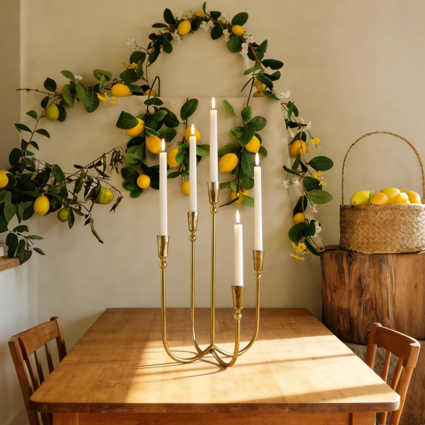 Cast Iron Candelabra 5-Taper Candle Holders, Candlestick Holders Tabletop Candles Stand, Decorative Table Centerpieces Mantel Decor, Antique Brass