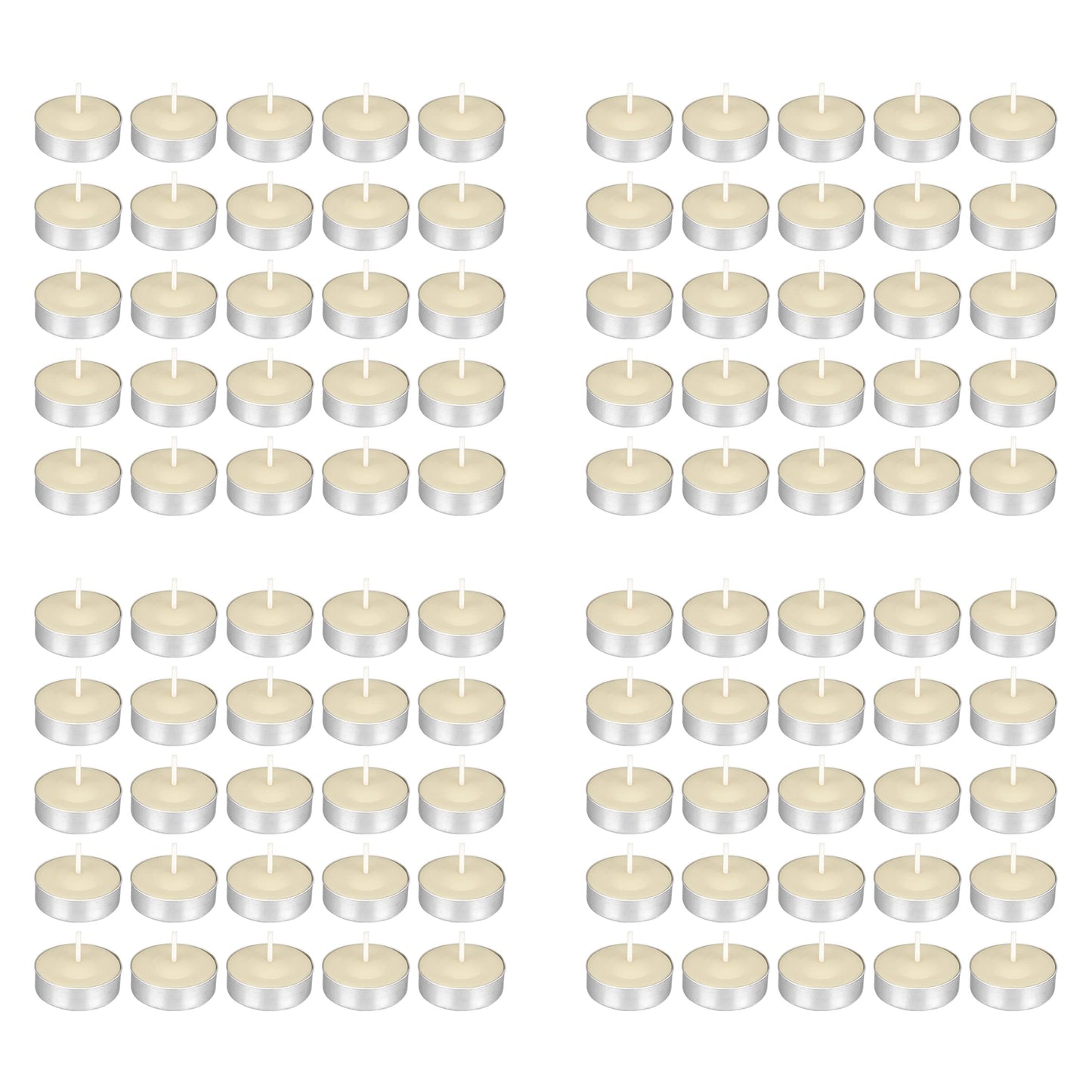 Mega Candles 100 pcs Unscented Ivory Tea Lights Candles, Pressed Wax Candle 3.5 Hour Burn Time, Home Décor, Wedding Receptions, Occasions, Festivities, Events, Meditations, Spa, Prayers, Vigil