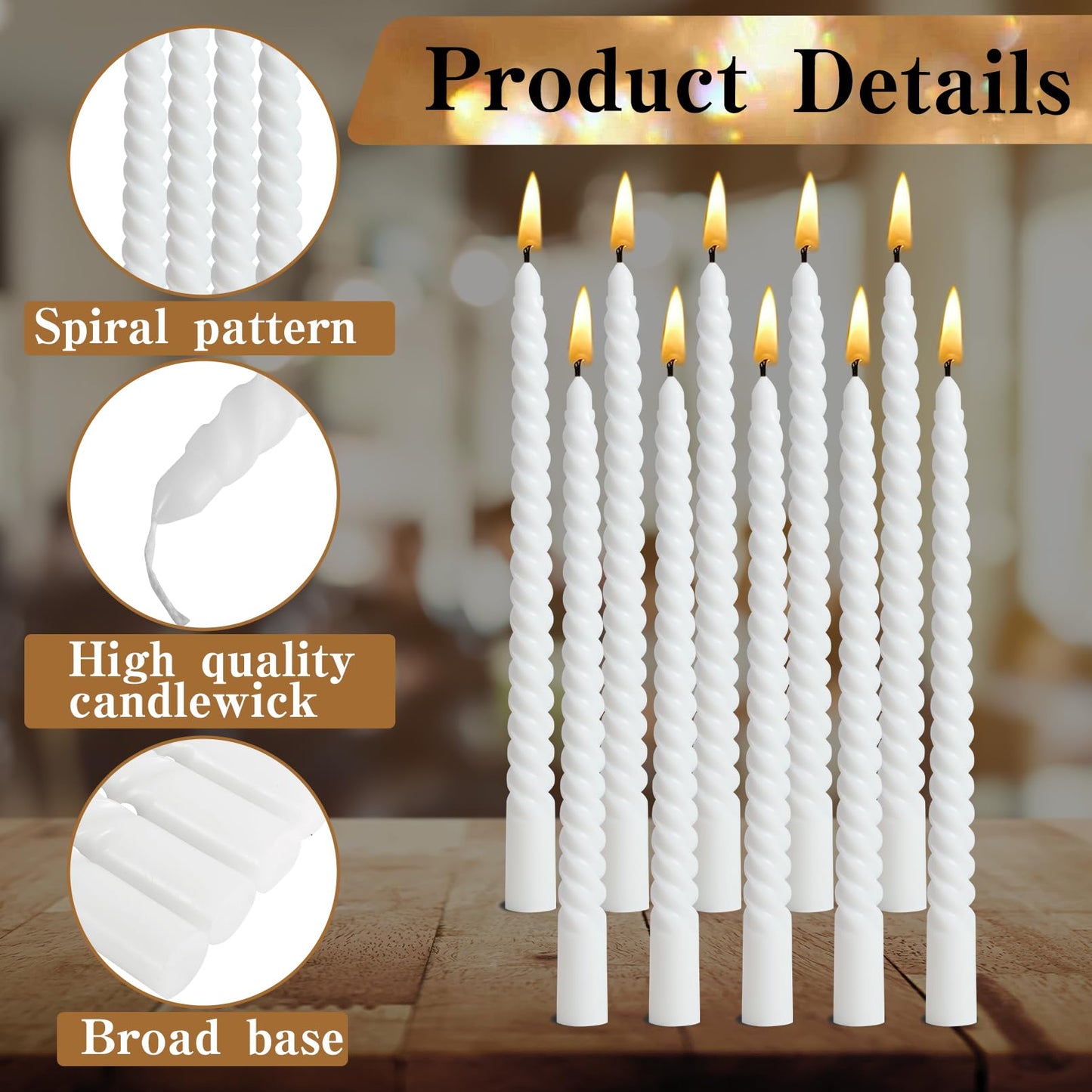 Cptoion Spiral Taper Candles,10 Inch Twisted Taper Candles,Unscented Dripless Twisted Candlesticks, White Spiral Taper Candle for Home Decoration,Dinner Party Wedding Holiday (24 Pcs)