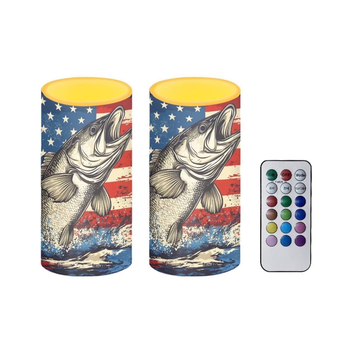 Luarisgur Summer Candles Battery Operated Flameless Candles with Remote and Timer Fish American Flag Electric Candles LED Flickering Candles for Home Farmhouse Room Bedroom Patriotic Decoration