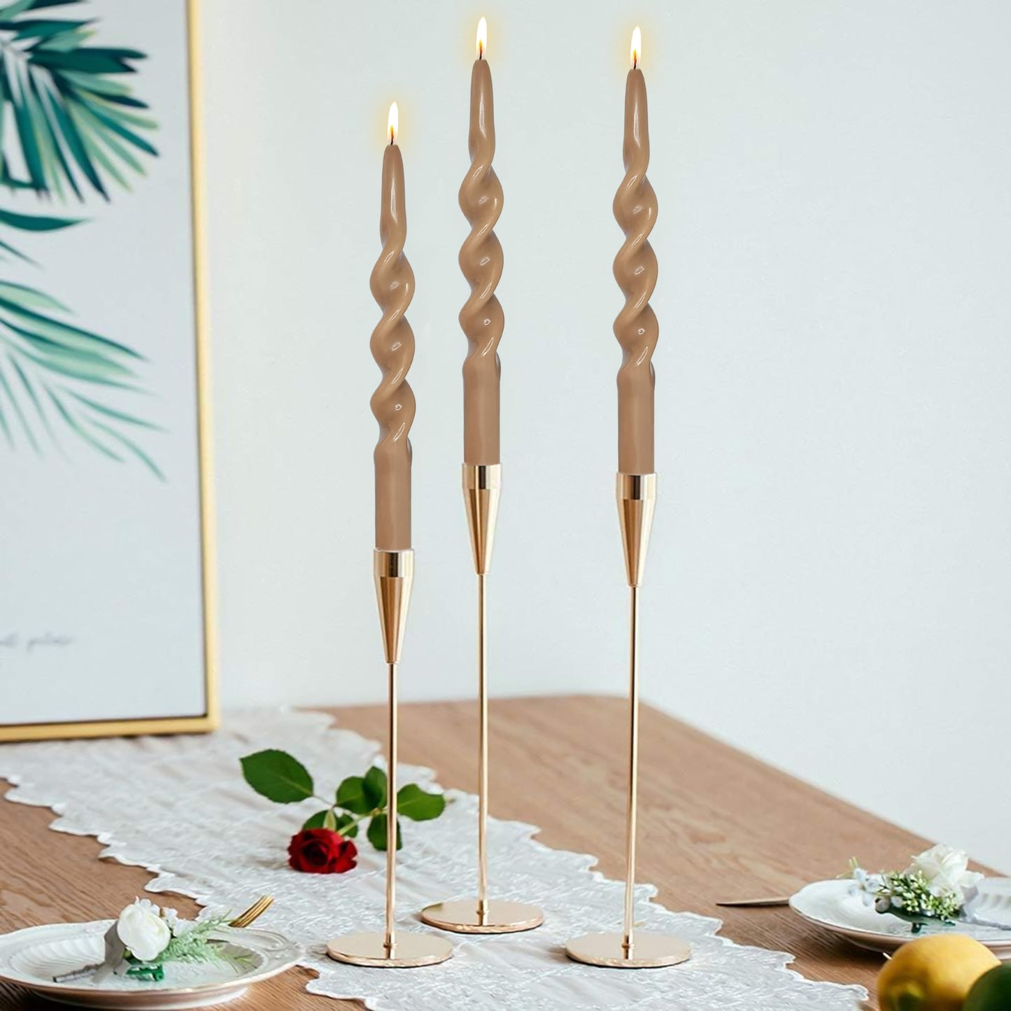 Spiral Taper Candles Twisted Candlesticks 4 PCS Brown Candle Stick Unscented Candles for Dinner Home Décor Weddings Party Festive Seasons Holiday
