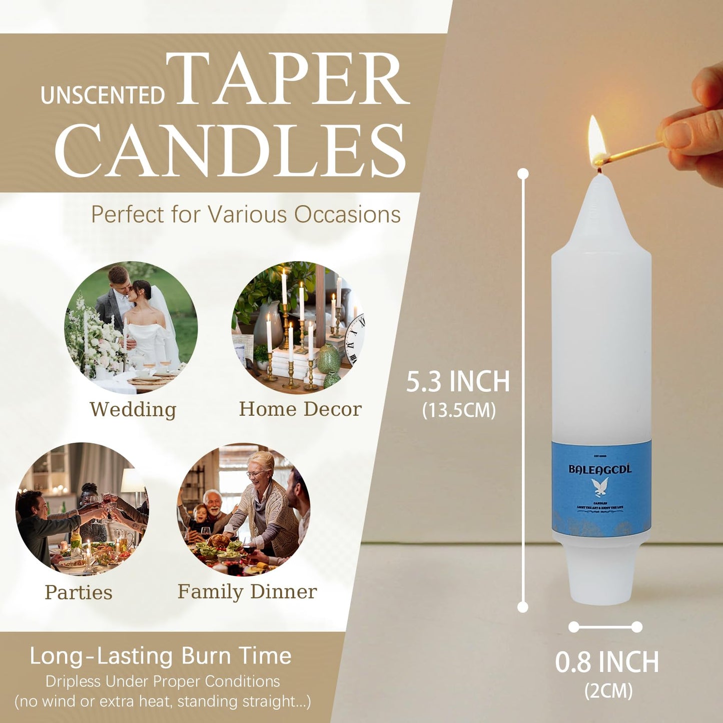Smokeless Candlesticks Short Taper Candle,Unscented 5 Inches White Candle Sticks Dripless Tapered Candles for Weddings Festive Women Gifts(Set of 4-White)