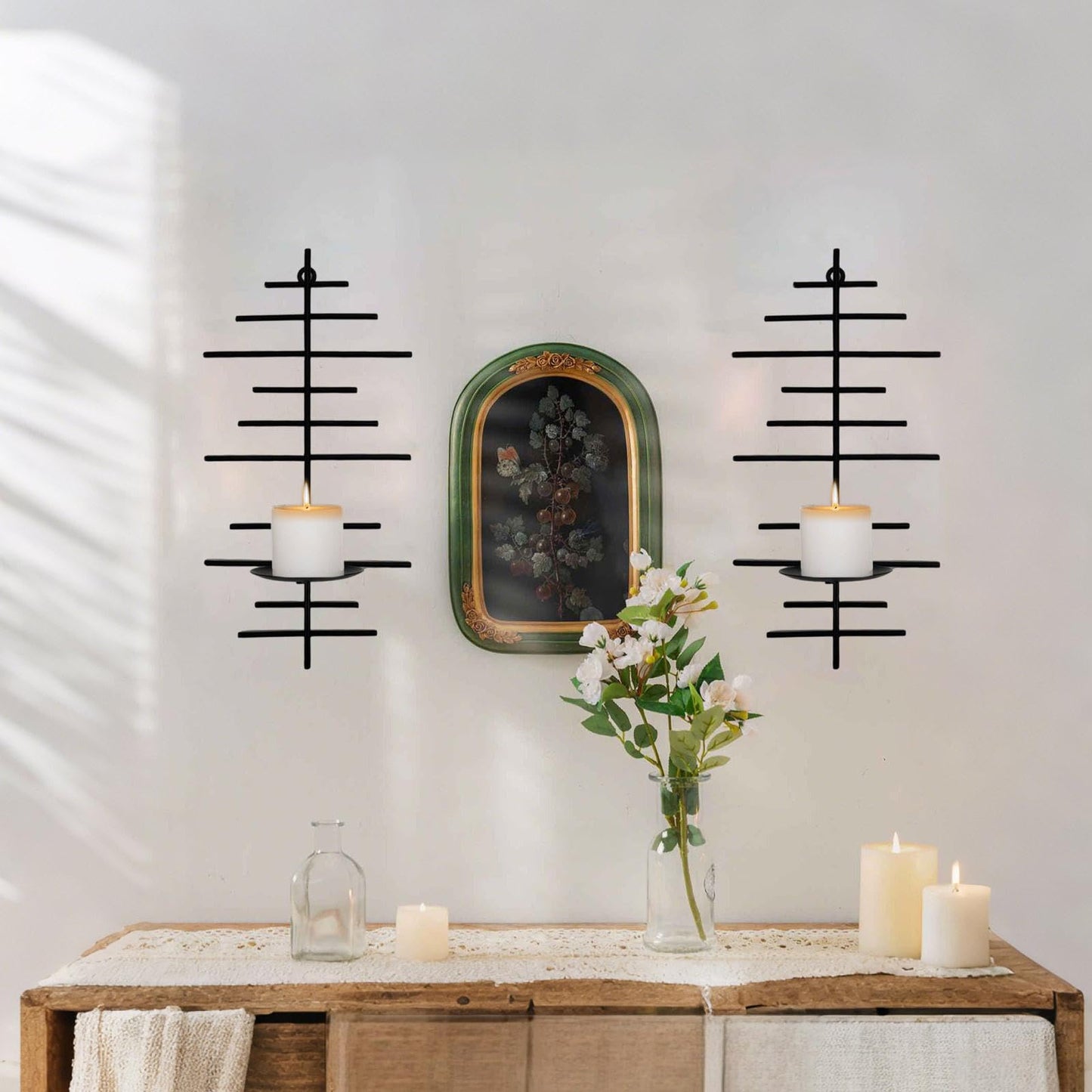 AIM & GGKK Wall Candle Sconce Set of 2,Black Wall Mounted Candle Holder for Home,Living Room, Dining Room,Rustic Farmhouse Boho Decoration