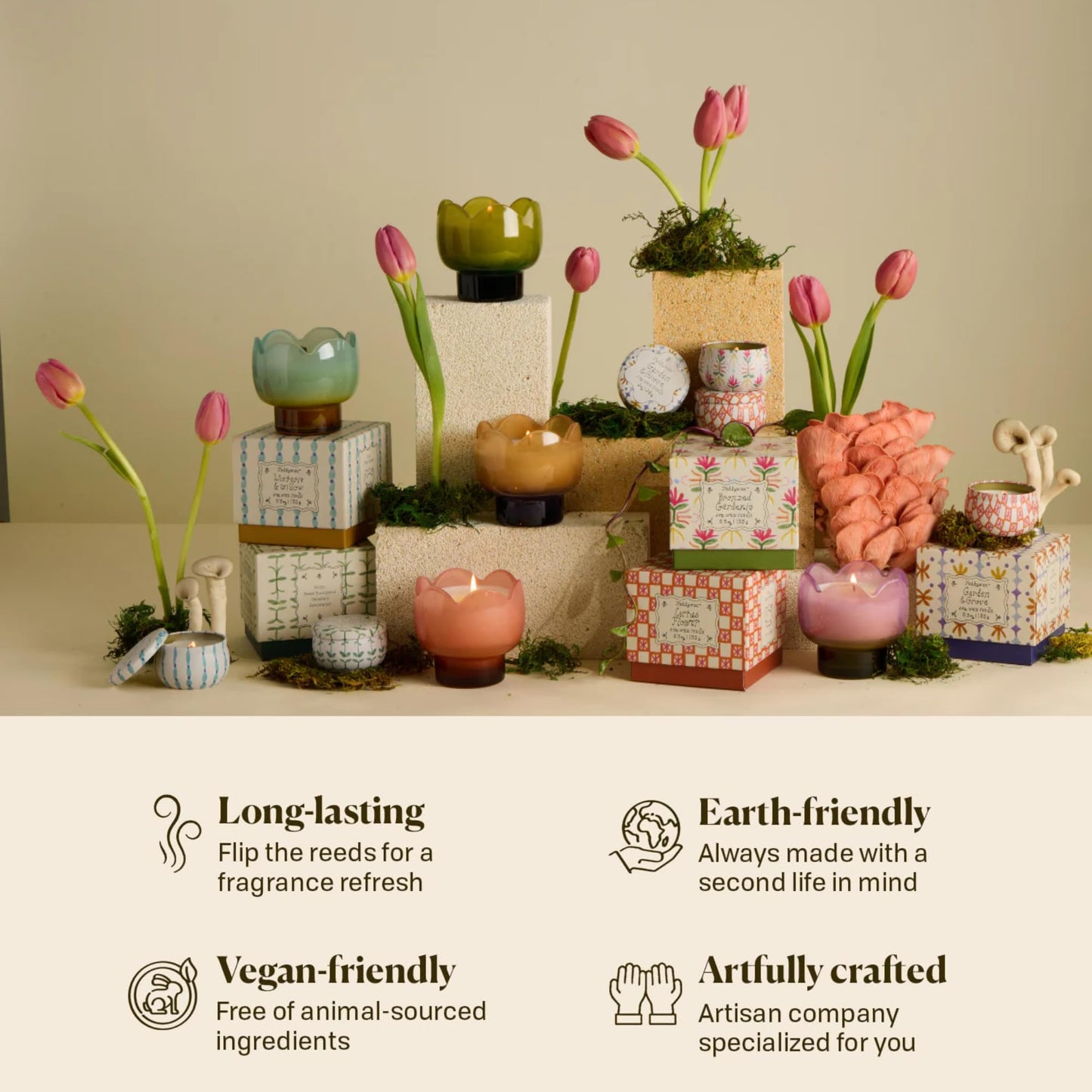 Paddywax Tulip Candle Collection Scented Soy Wax in Milky Glass Vessel, Home Décor Candle for Living Room, Bedroom & Office, Reusable Holder, 5.5 oz, Cactus Flower