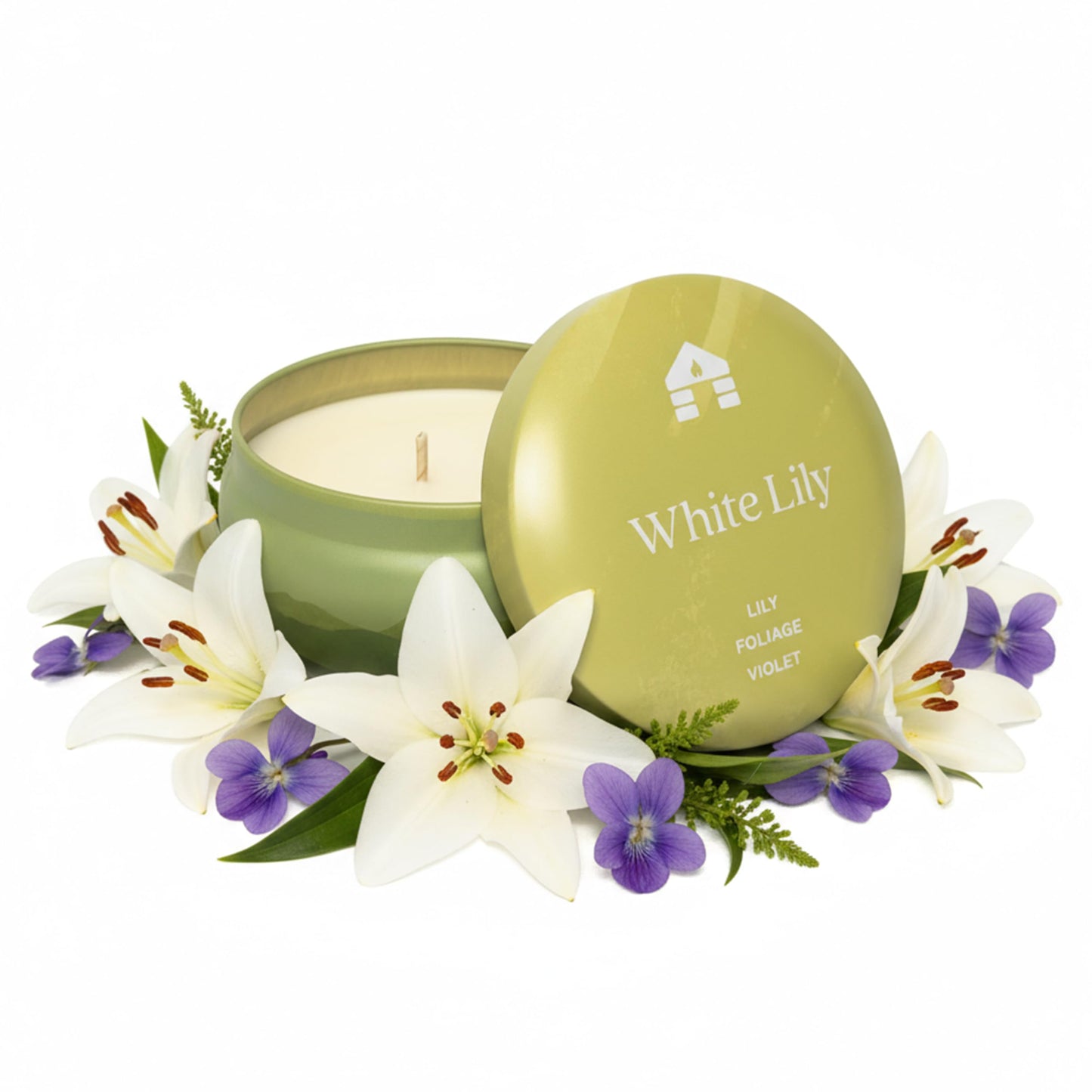 Bluecorn Aromática Scented Candle Tin, Lily, Foliage & Violet Scent, Vegan Coconut Wax, Clean Burning & Long Lasting Candle, Room Decor, Gifts for Women and Men, Made in USA, 8 Oz