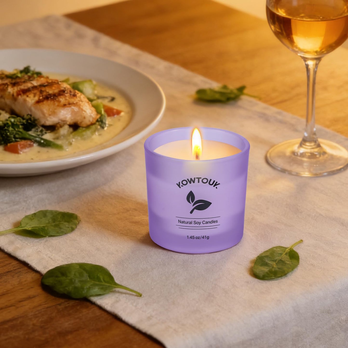 Set of 4 White Unscented Soy Candles, Purple Glass Filled Votive Candles, Hand Poured Wax Candle for Home Décor Aromatherapy Spa Holidays Party and Weddings