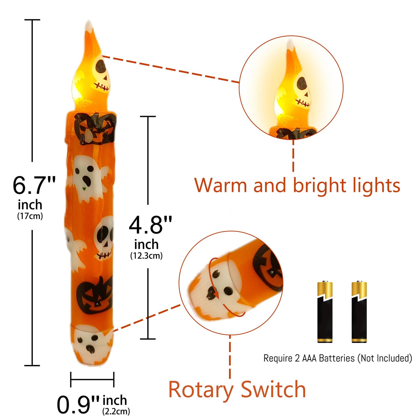 Gedengni Halloween Candlesticks Flameless Taper Candle, 4pcs Printed LED Tapered Candles Remote Dipped Candle 6inch Battery Chandelier for Enchanting Weddings and Harry Potter Inspired Vigils(Hall)