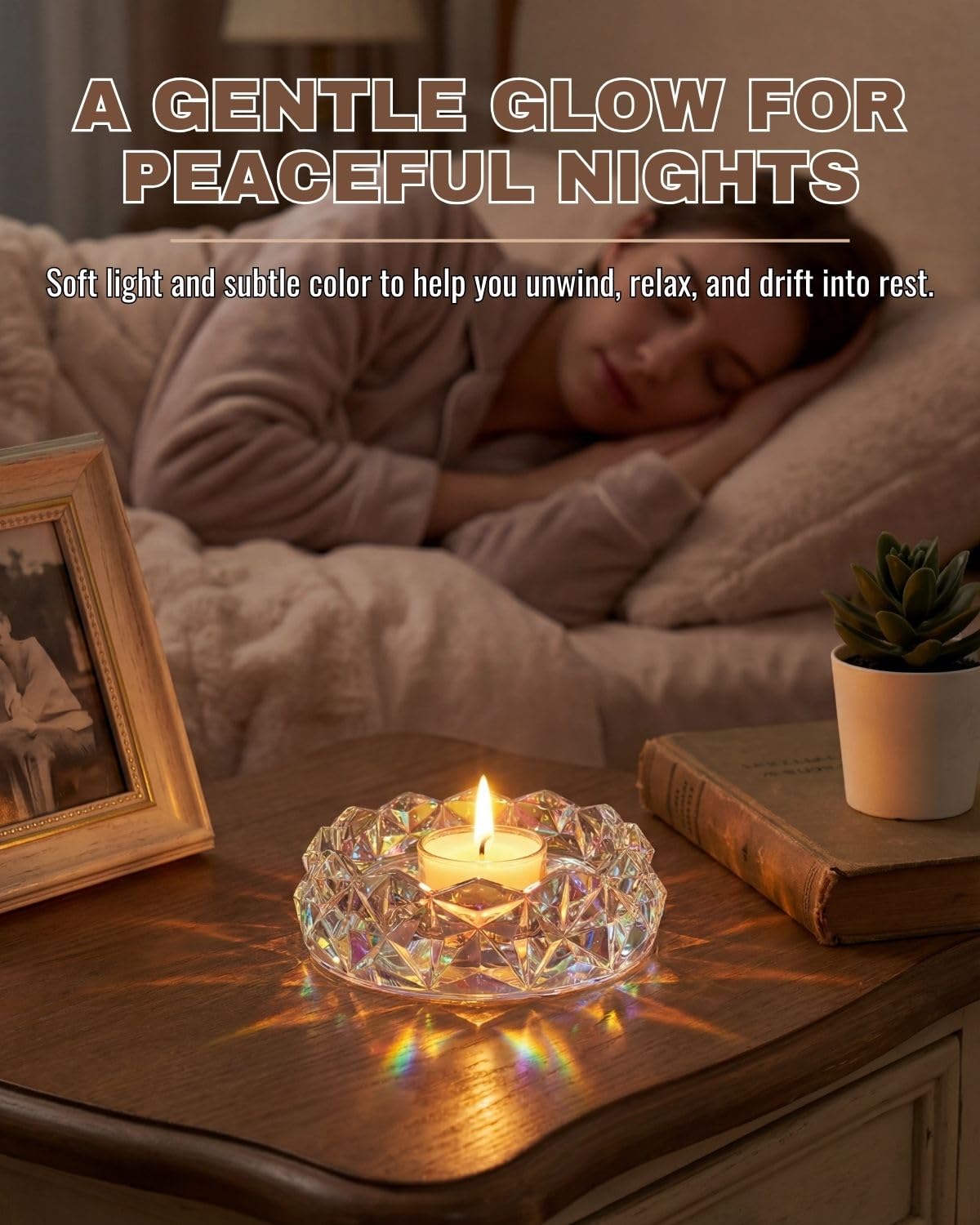 Loyipu Geometric Glass Candle Holder for 3-Wick Candles – 6in Large Crystal Candle Tray for Large Jar Candles, Scented Candles & Diffusers (Crystal Iridescent)