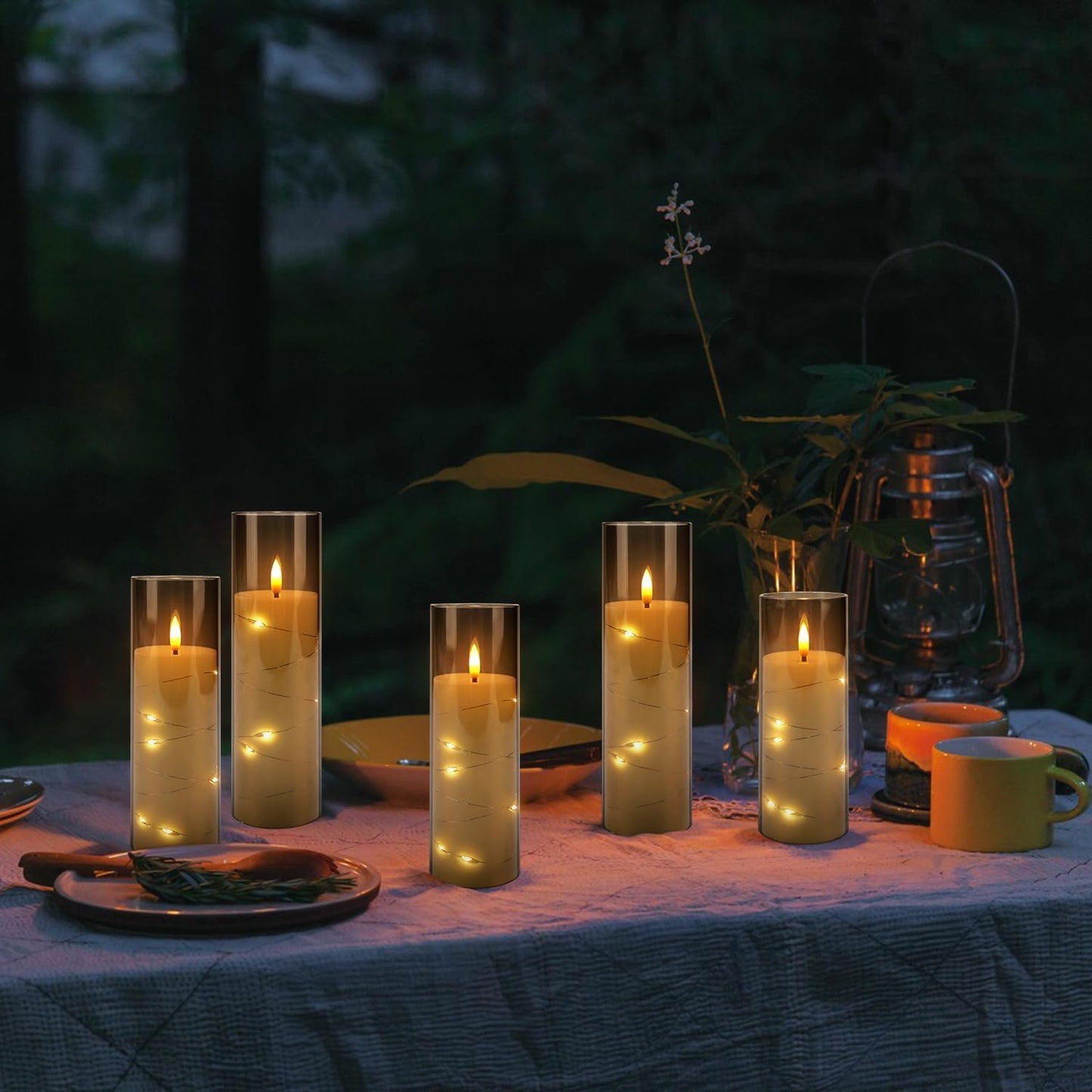 24-Pack Gray Flameless Candles with Remote Control, Battery-Powered LED Candles with Embedded Star String Lights & Realistic Flickering Flame. with Timer for Christmas, Home, Wedding, Fireplace Mantle