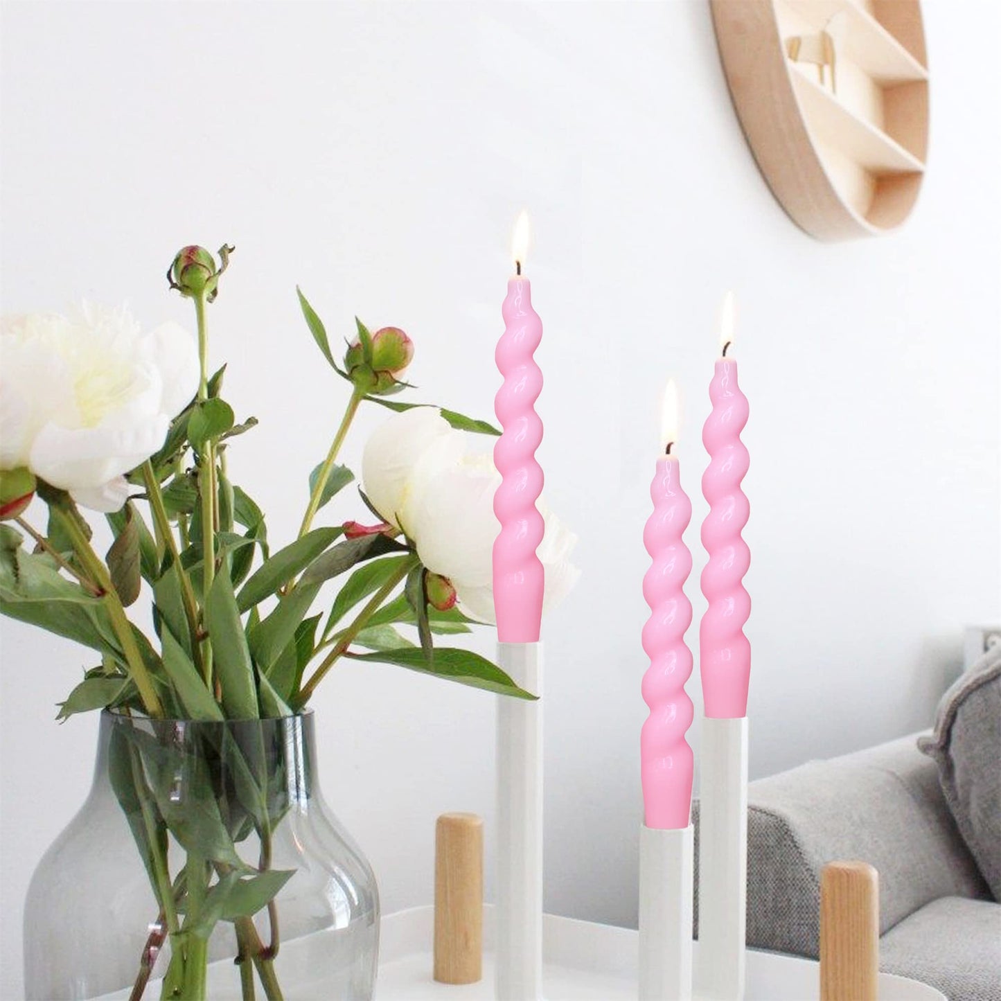 Gedengni 8pcs Pink Candlesticks Short Taper Candles - 7 inches Funky Candle Sticks Green Spiral Tapered Candles Twisted Candles for Home Décor Dinner Weddings Women Gifts