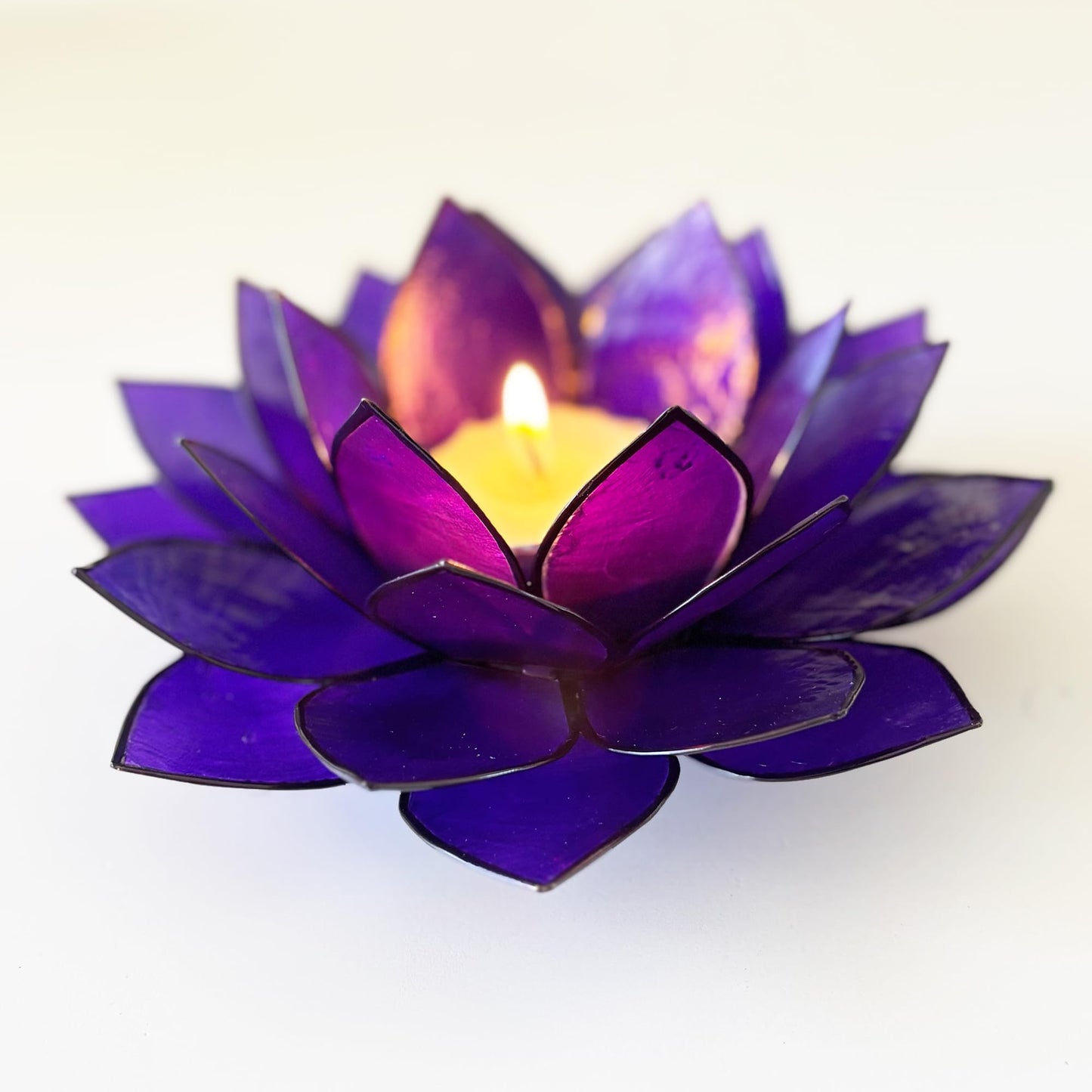 Moonshadow Handmade Capiz Shell Lotus Tea Light Holder, Elegant Flower Design with Natural Translucent Finish, Ideal for Home Decor, Meditation, Weddings & Serene Centerpieces, Purple