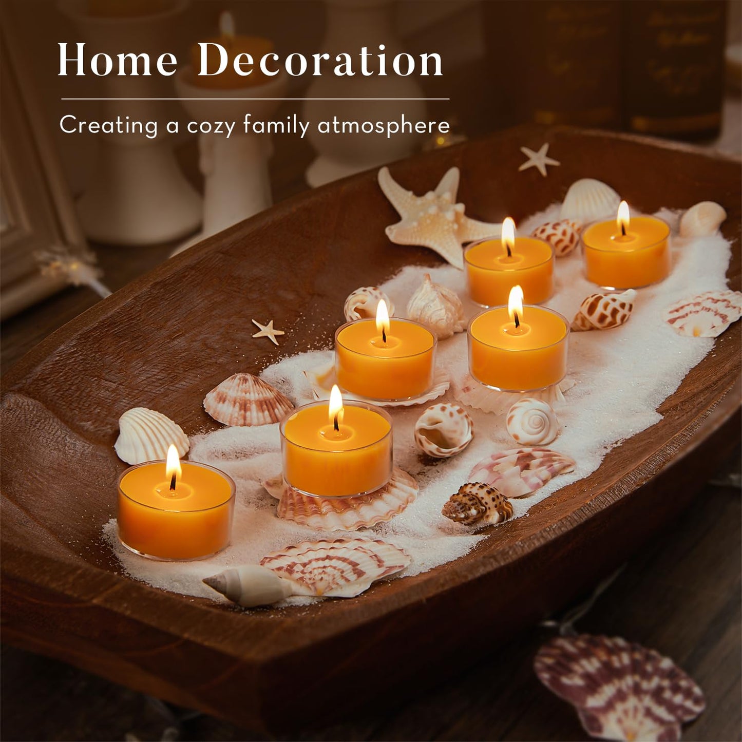 Crenovo 48 Pack Beeswax Tea Lights, 4-Hour Long Burning Tealight Candles, Ideal for Dinners Meditation Home Decor Tea Candles