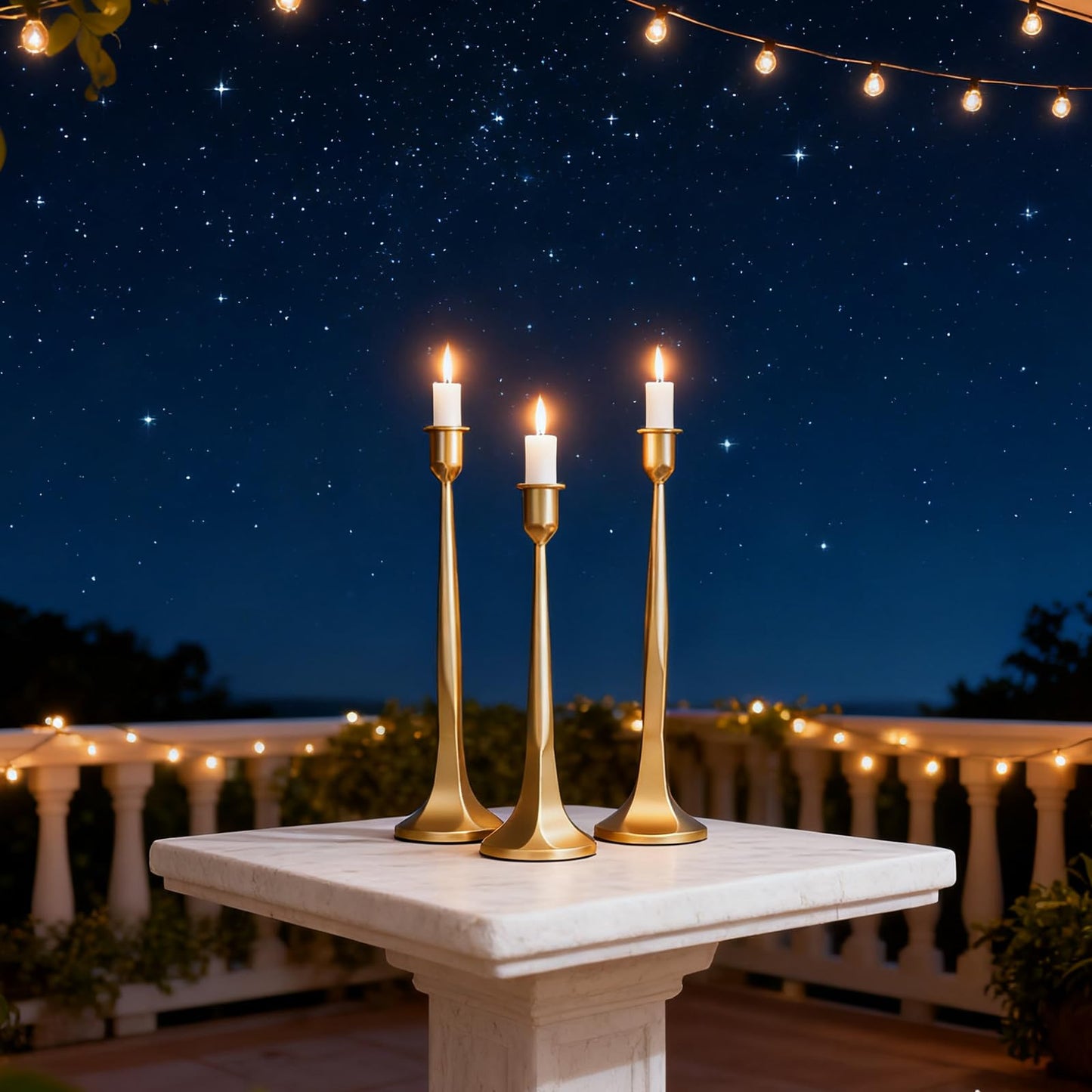 Set of 3 Gold Iron Candlestick Holders – Tapered Candle Holders for 3/4" Candles, Tall Candle Stick Set for Dining Table, Wedding, and Home Décor