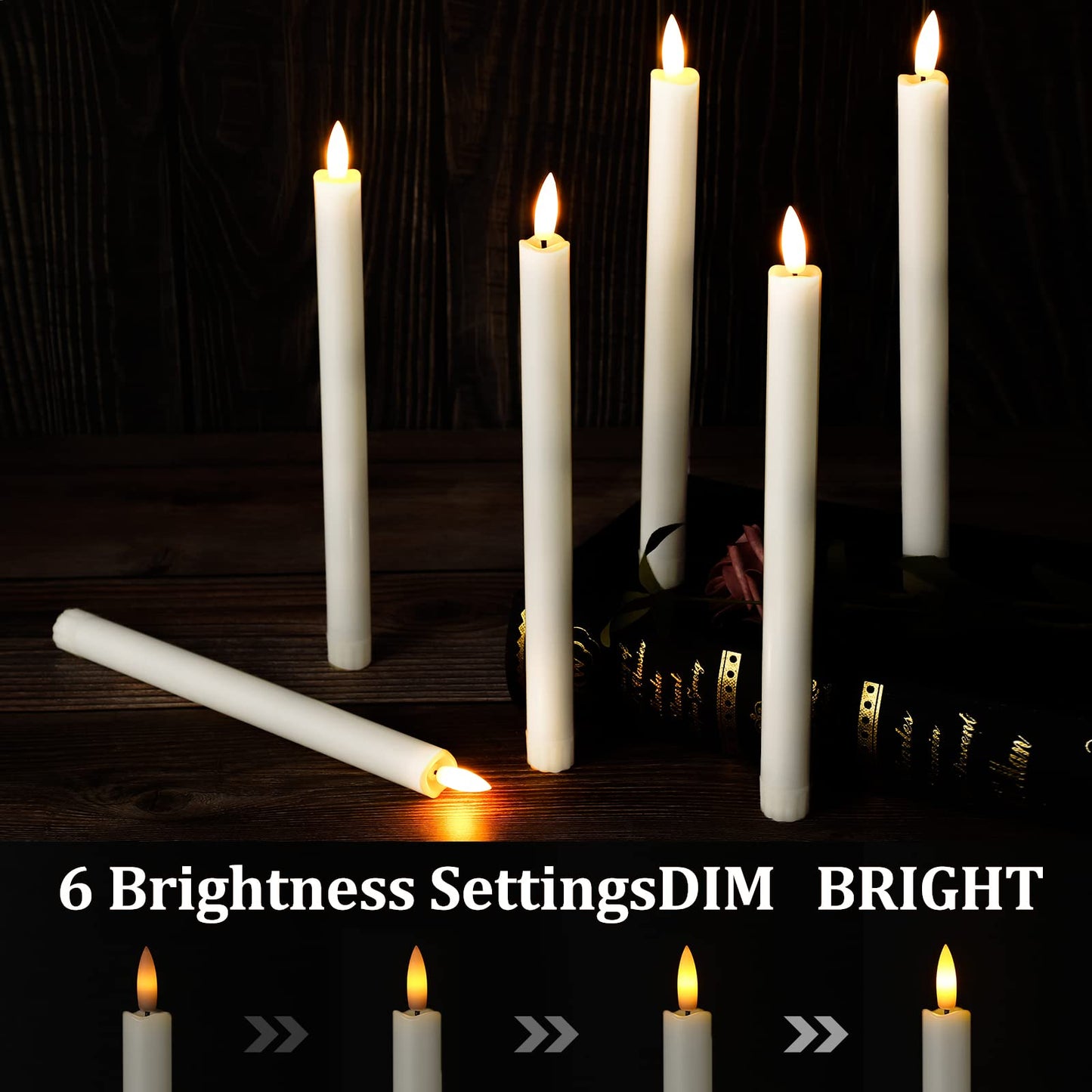 Tuanse 18 Pcs White Flameless Taper Candles with Remote Timer, Dimmer, LED Flickering Candlesticks Battery Operated 10 Inch Window Candles for Wedding Church Home Xmas Party Decor