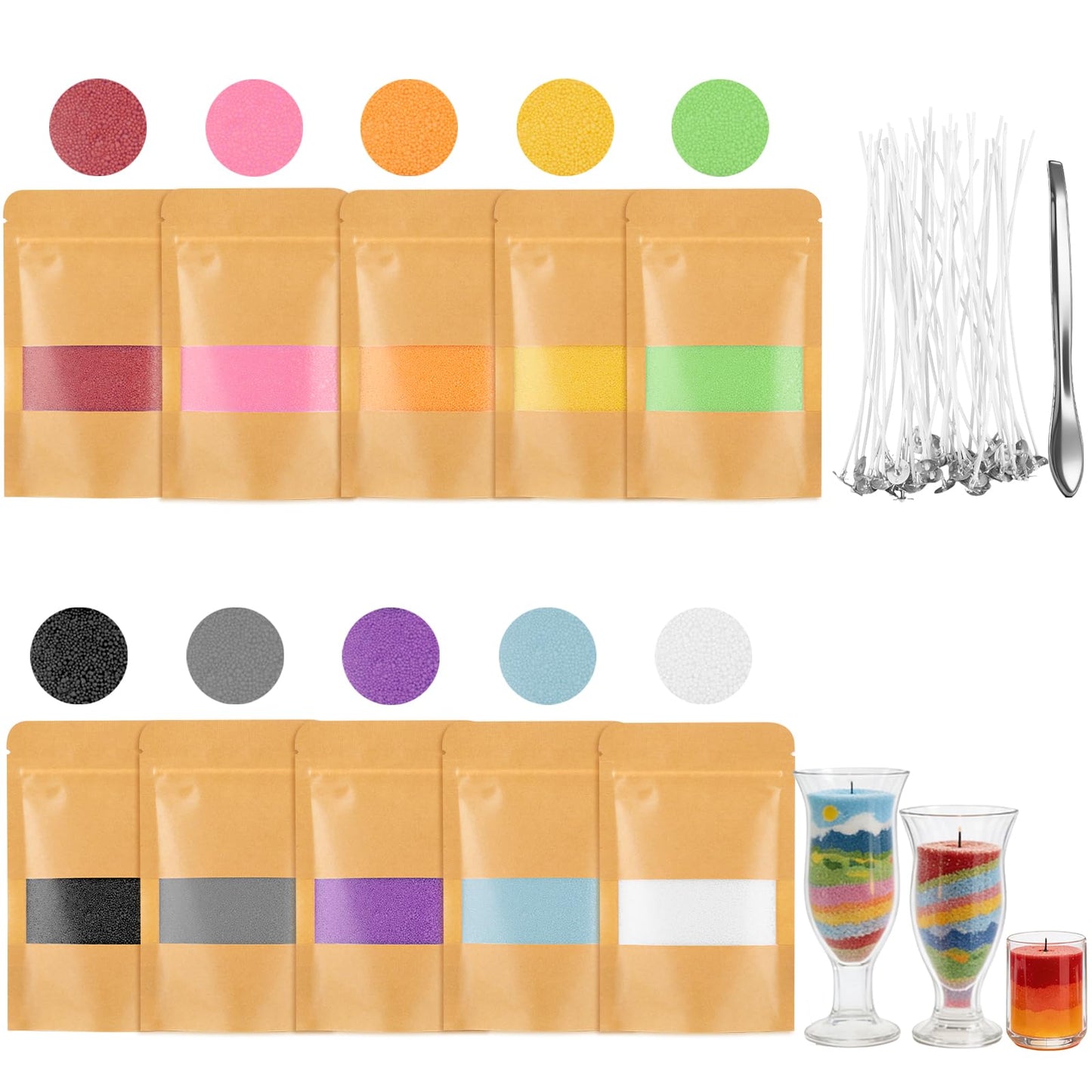 TRESSON 10 Color Sand Candle Wax with Wicks - Plant Pearled Candle Sand Set (1.76oz Each Color, 1.1lb/17.6oz Total DIY Refillable Candle Icewax for Handmade Candle Making