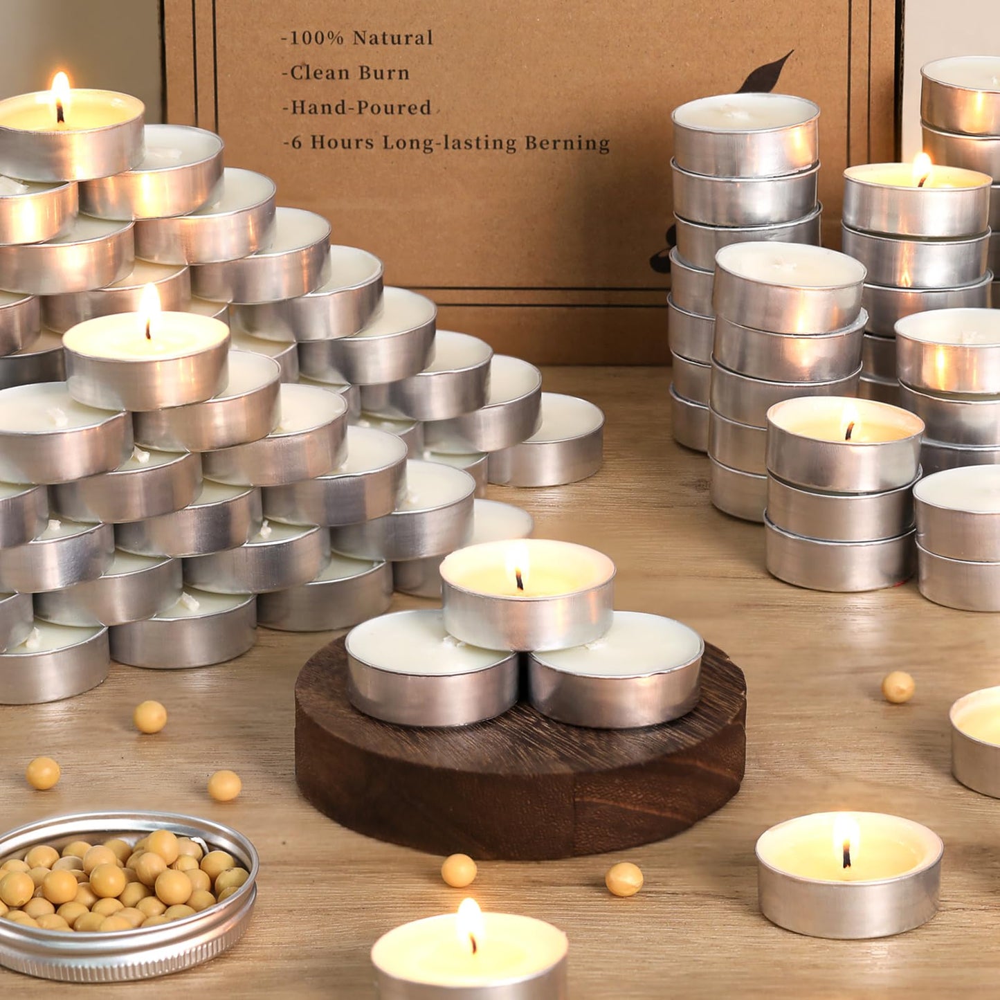 50 Pcs Soy Wax Tealight Candles,100% Natural- 4 Hours White Soy Tea Lights Candle, Paraffin-Free/Unscented Small Tea Candles for Party, Home, Wedding, Emergency