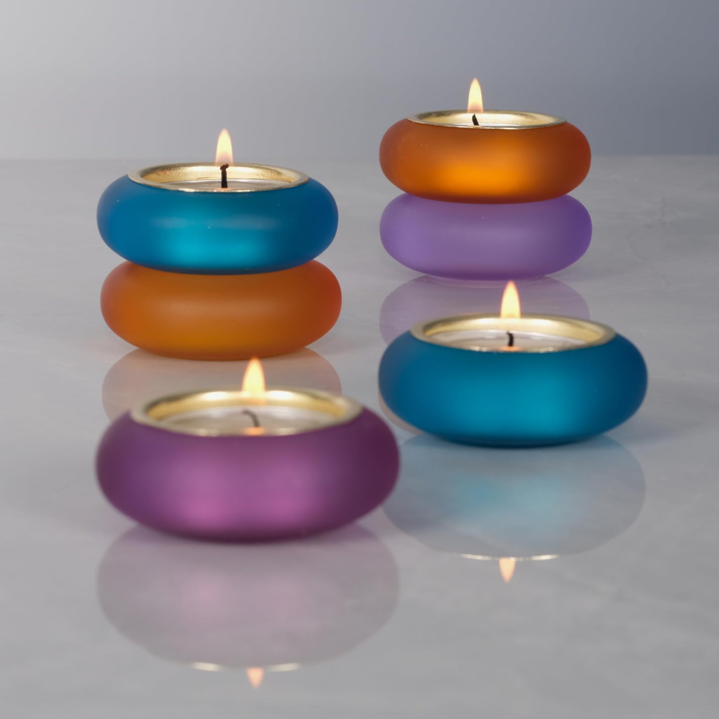 ICNBUYS Handmade Decorative Pebble Tealight Candle Holders Set of 2 - Handcrafted Home Decor Accent for Calming Earthy Aesthetic Orange Matte Finish Resin Diameter 2.6 inches