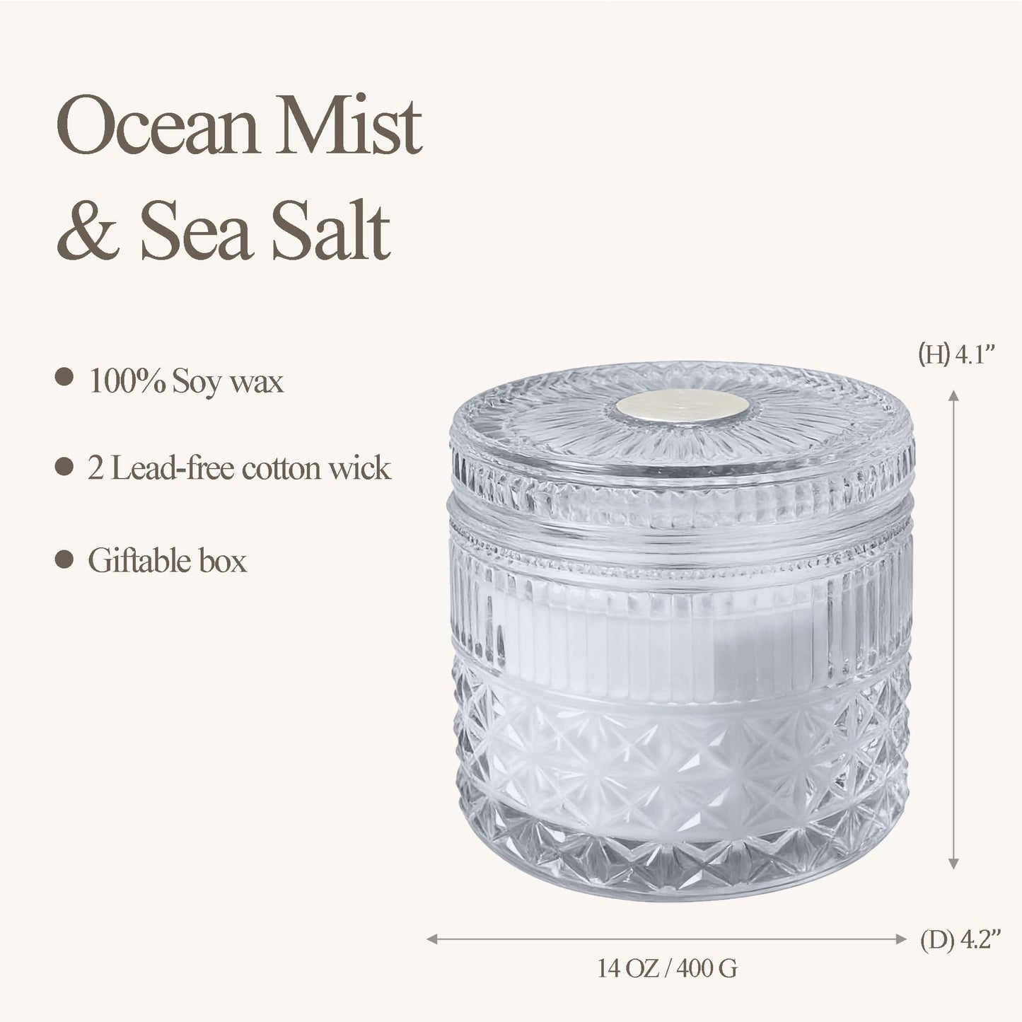 Chloefu LAN Crystal Candle Ocean Mist & Sea Salt Scented Candles for Home, Unique Meditation Spiritual Gifts for Women & Men, Healing Magic Candles, Highly Scented & Long Lasting, 14 oz