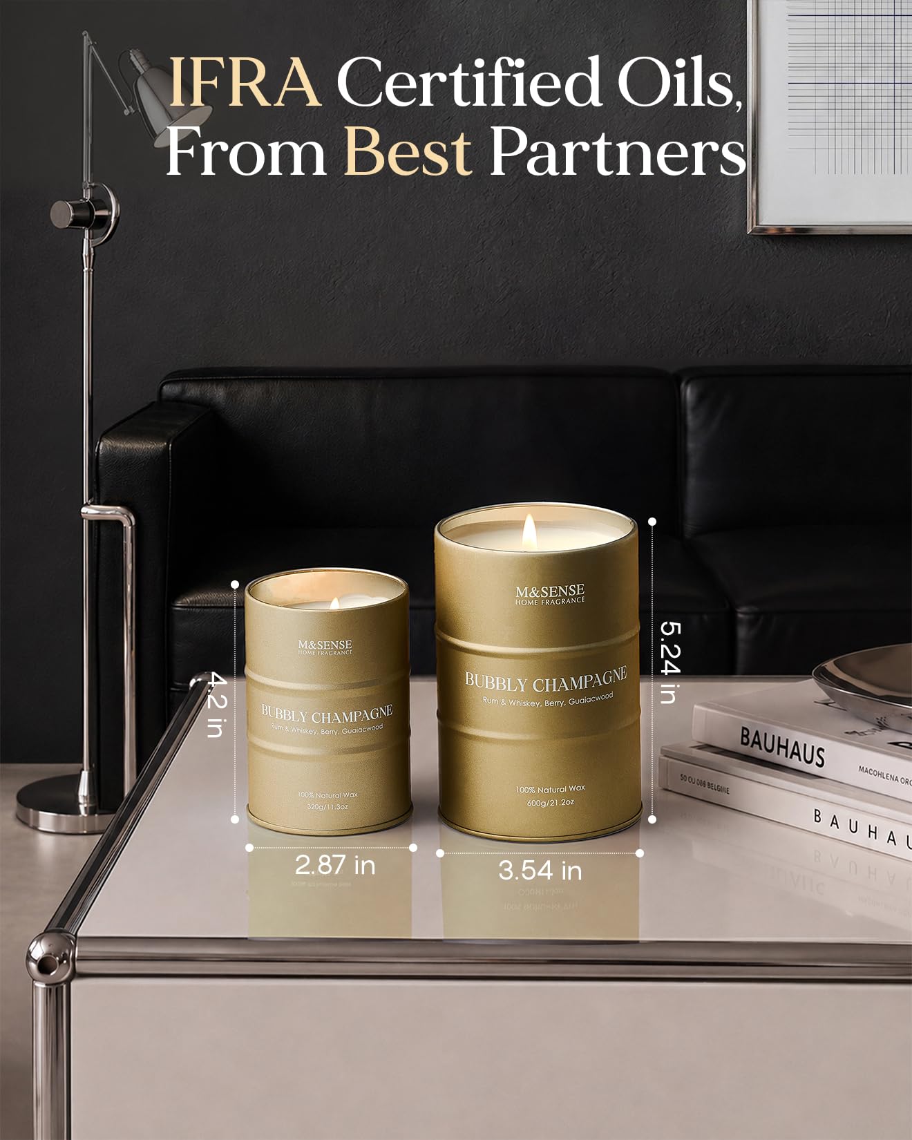 M&SENSE Bubbly Champagne Large Candles for Home Scented, Candles Gifts for Women & Men, Natural Soy Candles, House Warming Gifts New Home, 120 Hours Long Burning, 21.2 oz