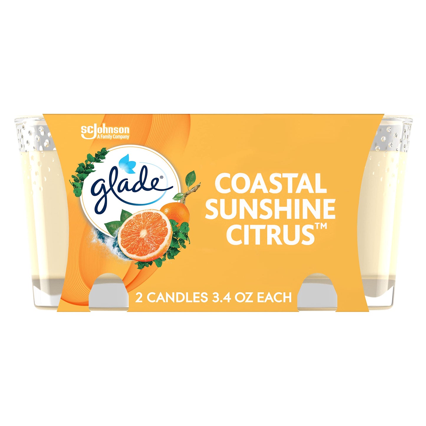 Glade Candle Jar, Air Freshener, Coastal Sunshine Citrus, 3.4 oz, 2 Count