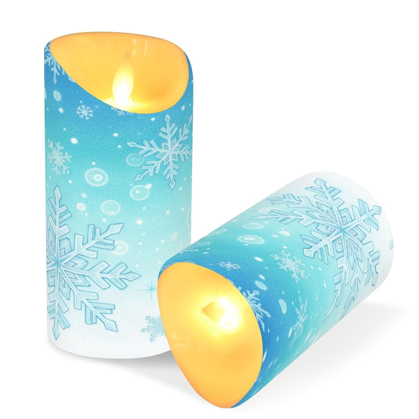 Christmas Flameless Candles Set of 2 Snowflakes Teal Turquoise D Realistic LED Candles with Remote Battery Operated Holiday Decorations