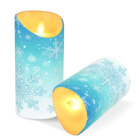 Christmas Flameless Candles Set of 2 Snowflakes Teal Turquoise D Realistic LED Candles with Remote Battery Operated Holiday Decorations