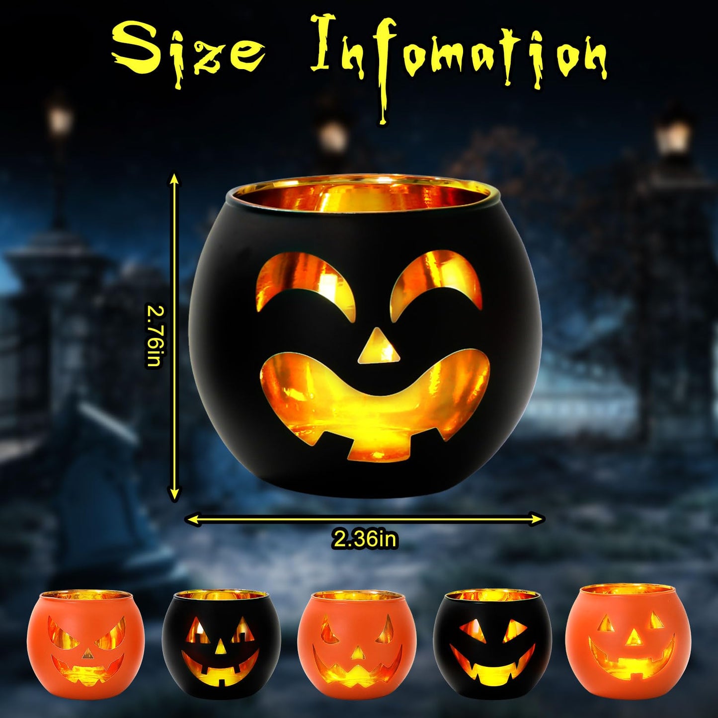 Whaline 6Pcs Halloween Candle Holder Black Orange Pumpkin Face Candlestick Glass Holder for Home Party Table Centerpiece Decor Supplies